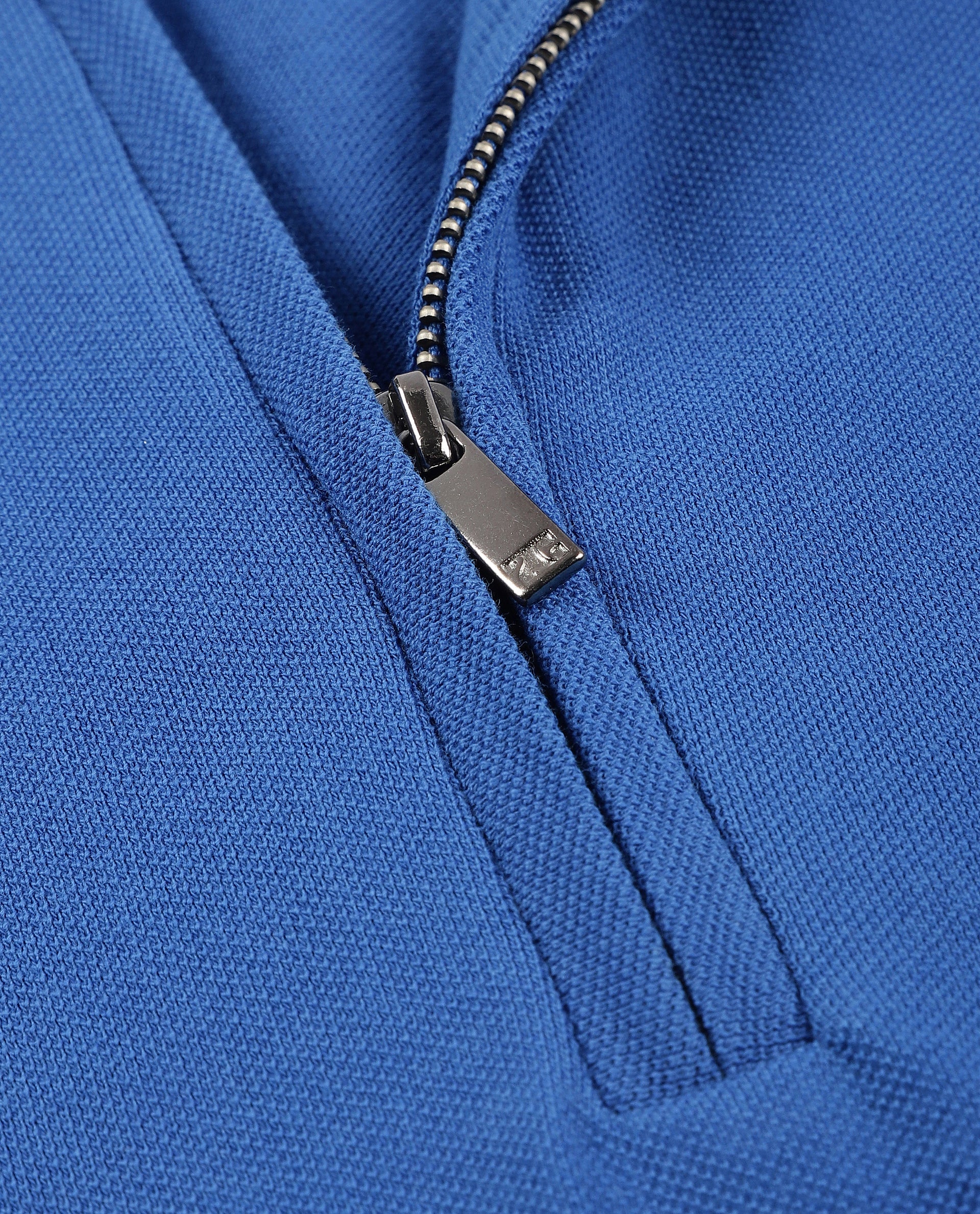 Imperial Prussian Blue Pique Polo with 7C Metal Zip, Metal Badge