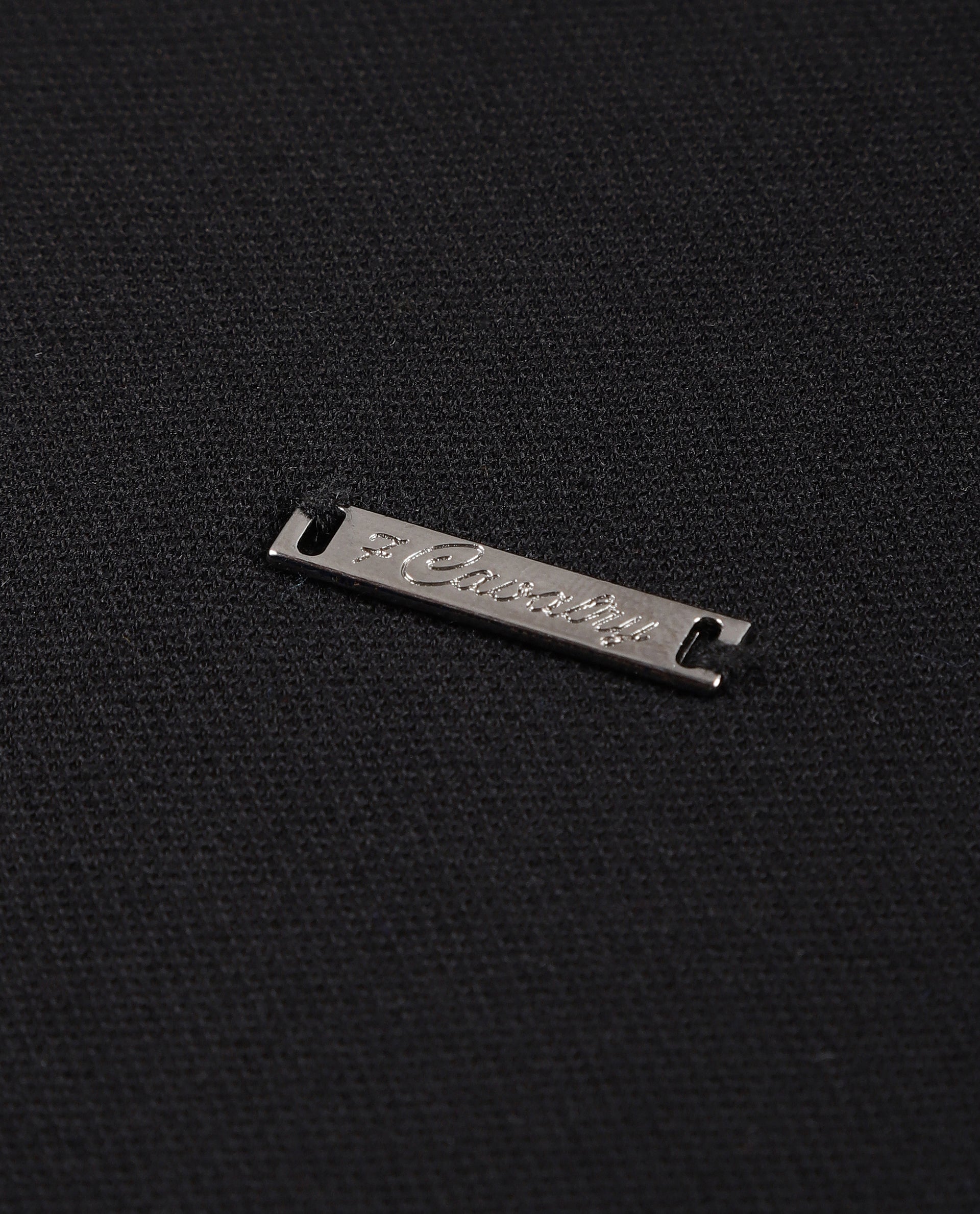 Charcoal Black Pique Polo with 7C Metal Zip, Metal Badge