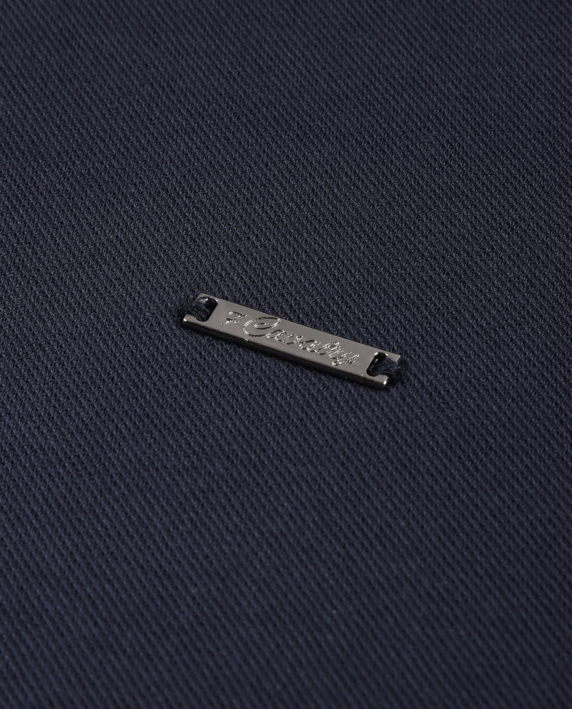 Midnight Navy Blue Pique Polo with 7C Metal Zip, Metal Badge