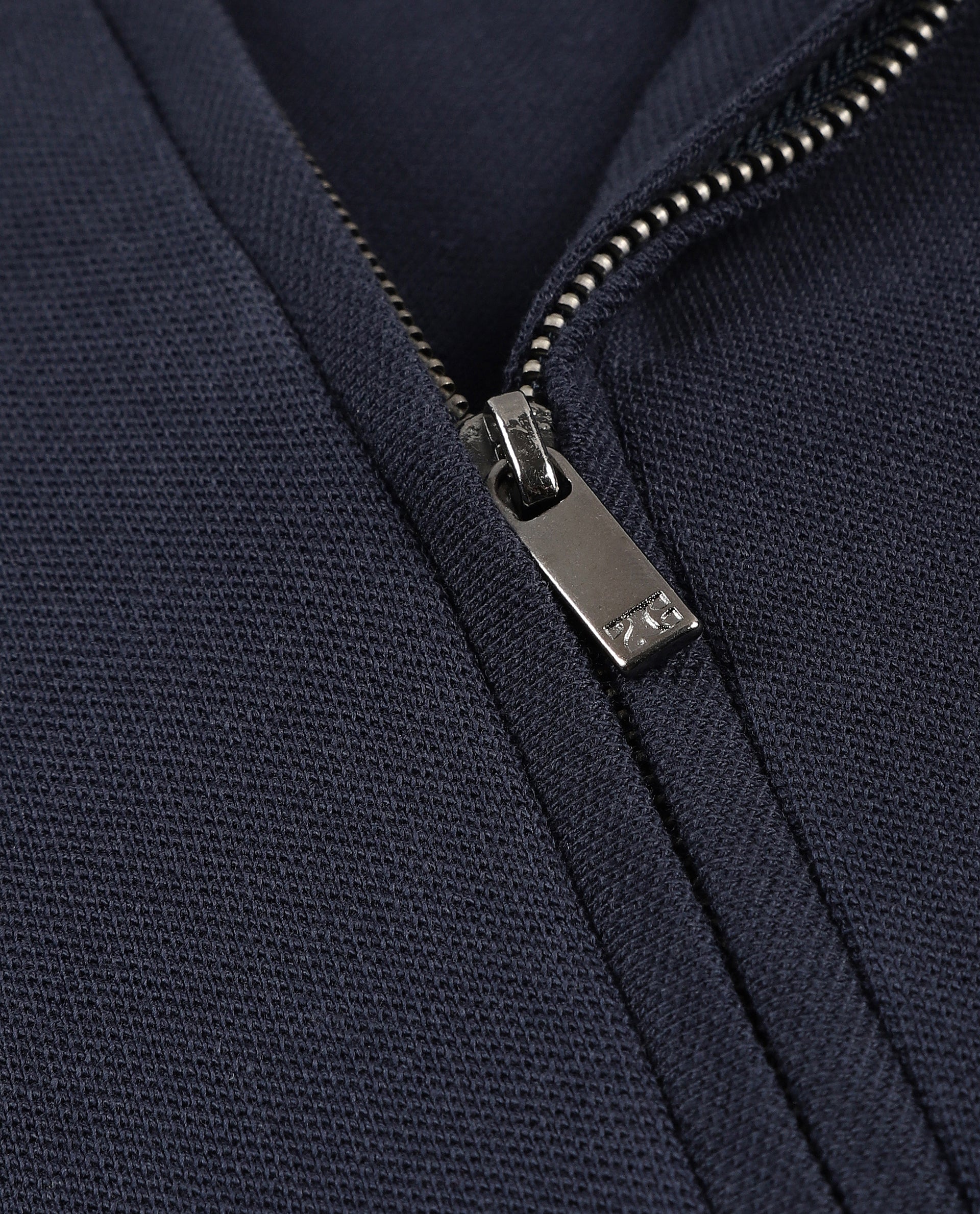 Midnight Navy Blue Pique Polo with 7C Metal Zip, Metal Badge