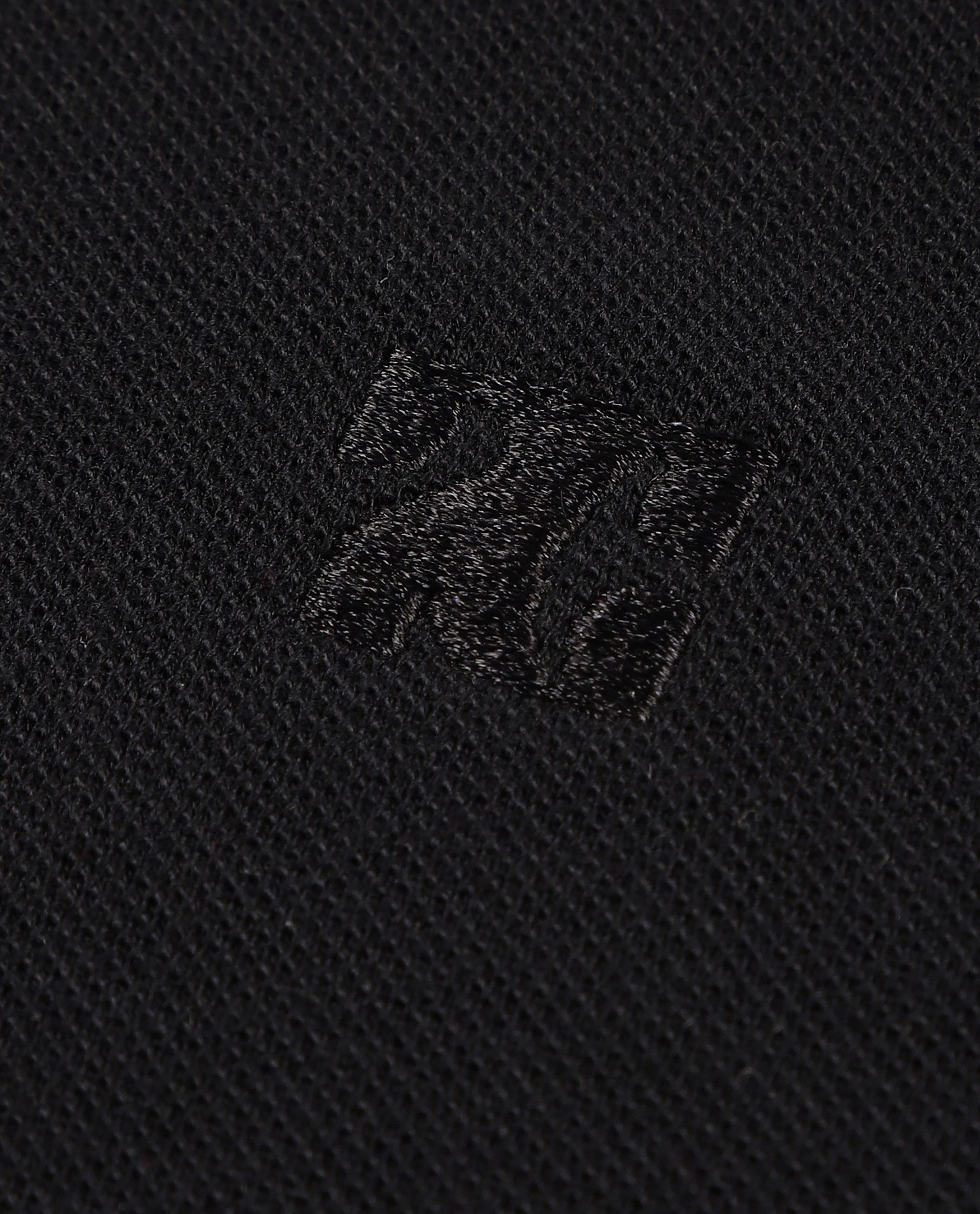 Charcoal Black Johnny Collar Pique Polo with Tone-on-Tone 7C Embroidery