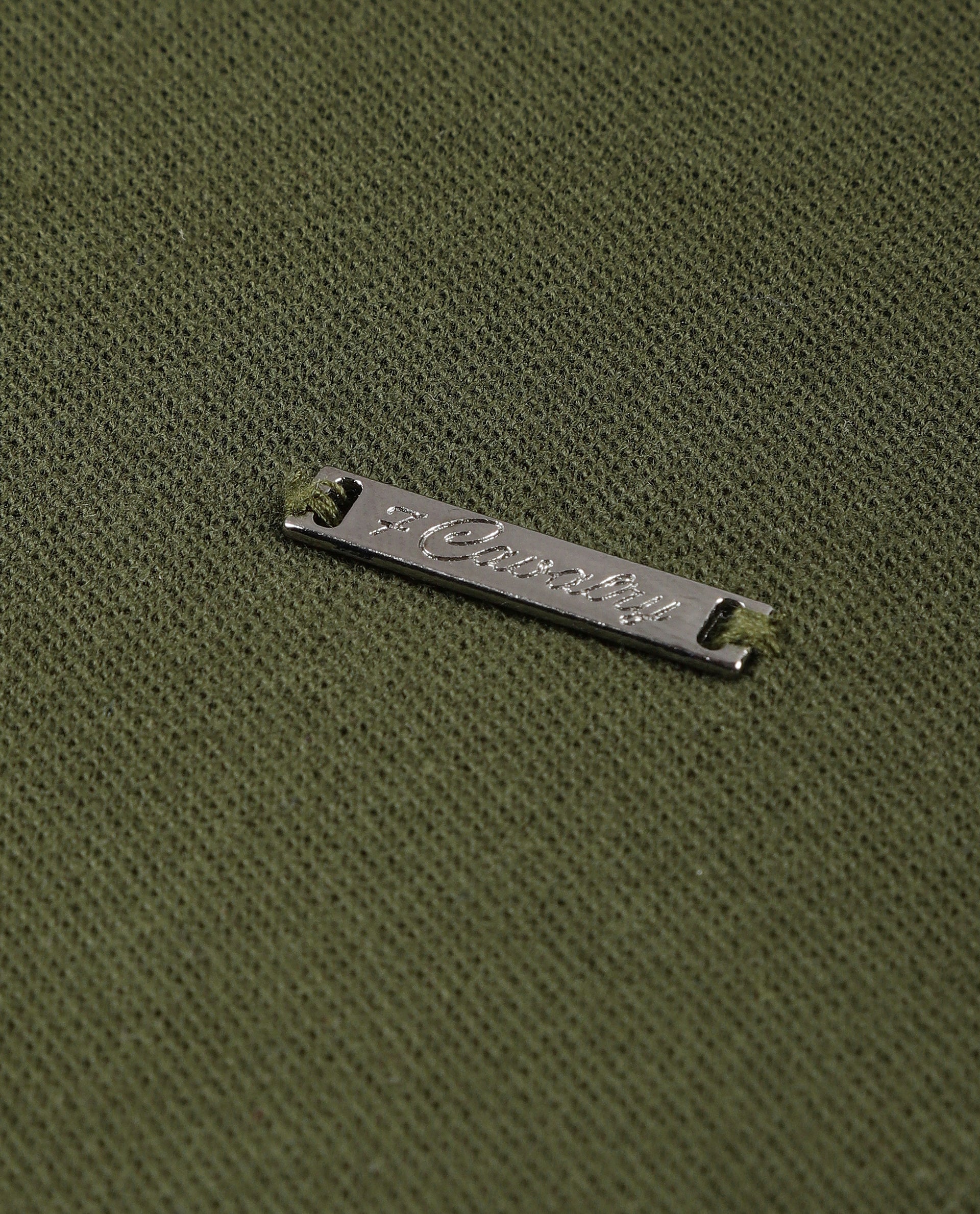 Vintage Olive Pique Polo with 7C Metal Zip, Metal Badge