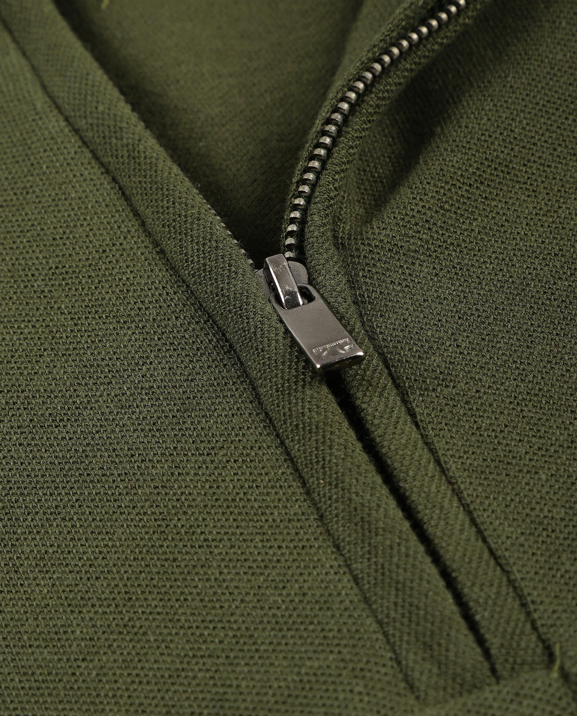 Vintage Olive Pique Polo with 7C Metal Zip, Metal Badge