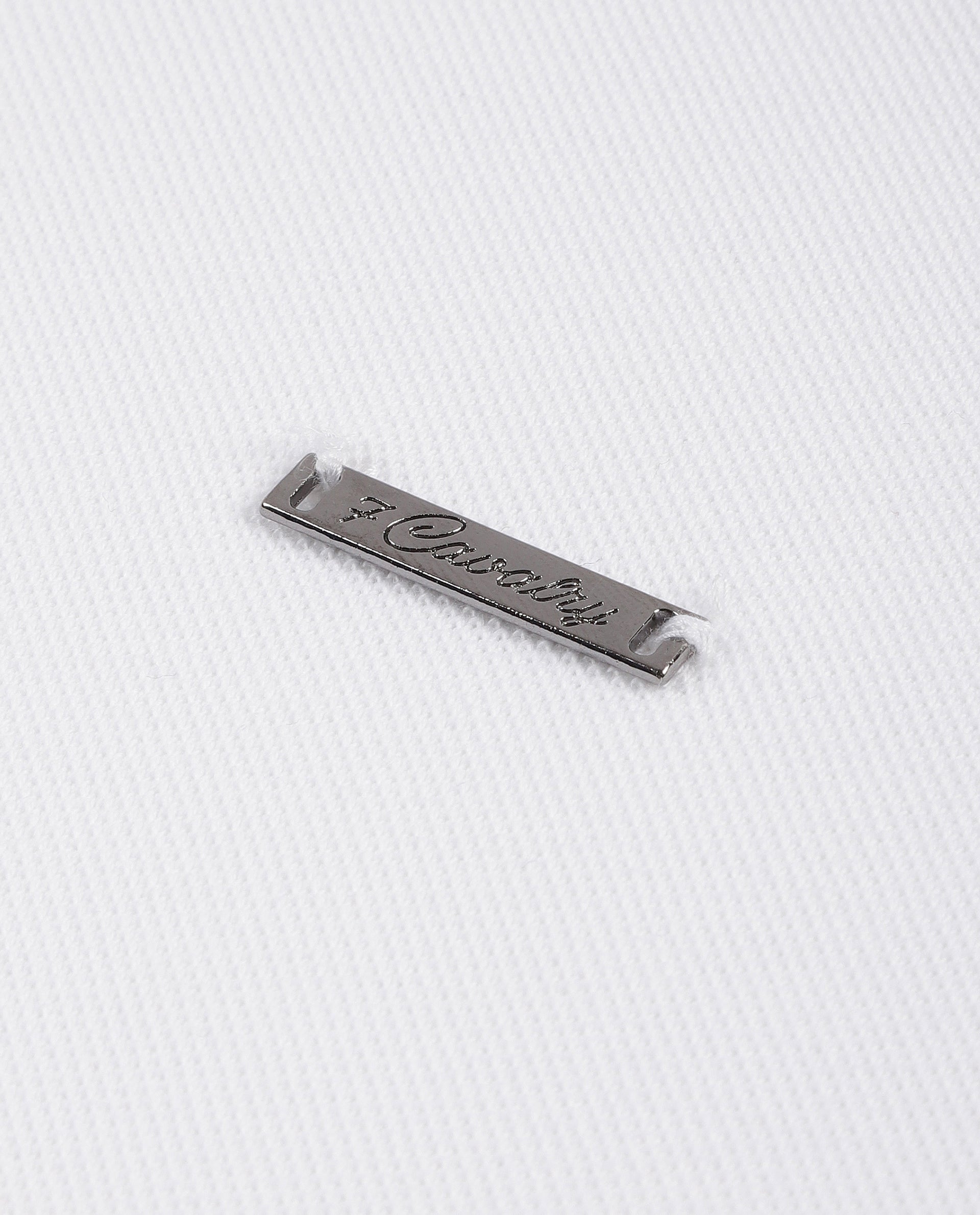 Pure White Pique Polo with 7C Metal Zip, Metal Badge