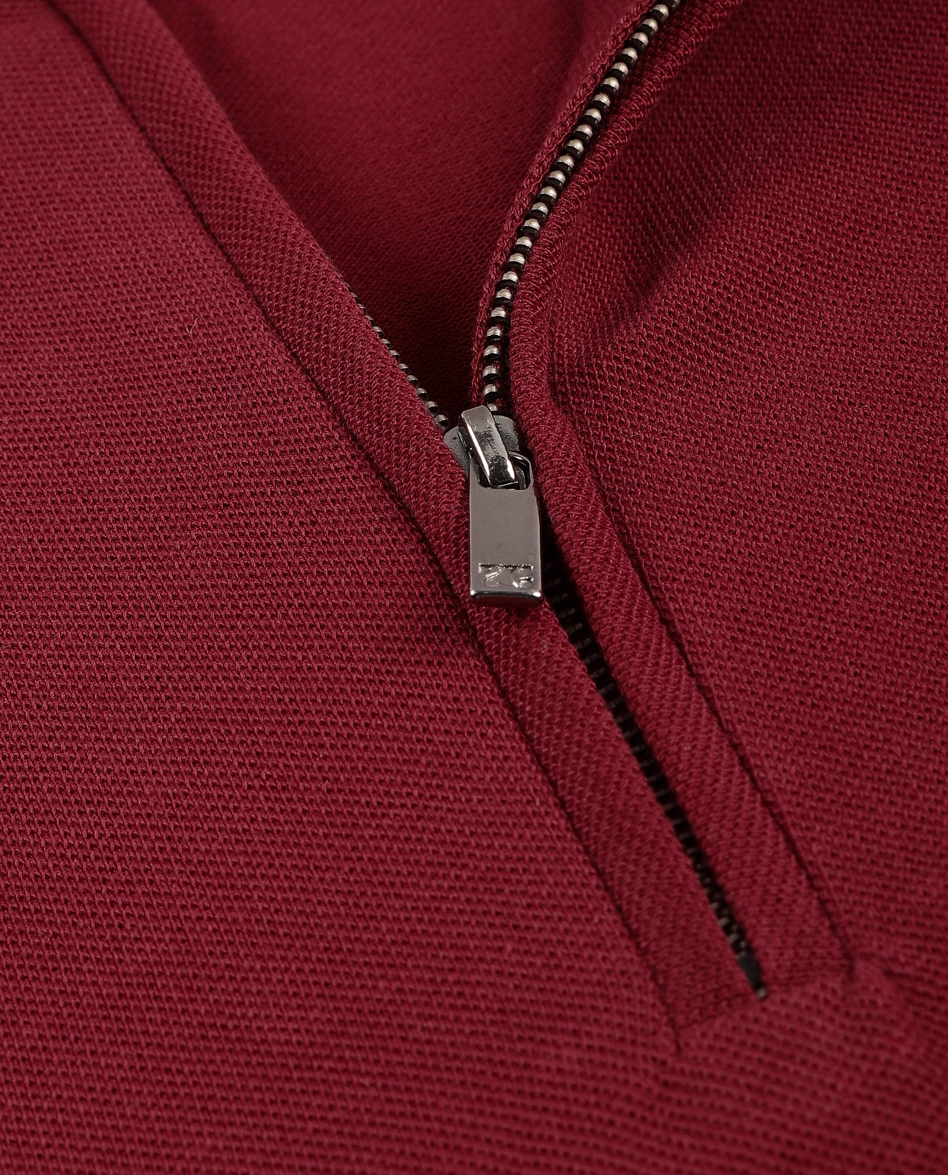 Bordeaux Maroon Pique Polo with 7C Metal Zip, Metal Badge