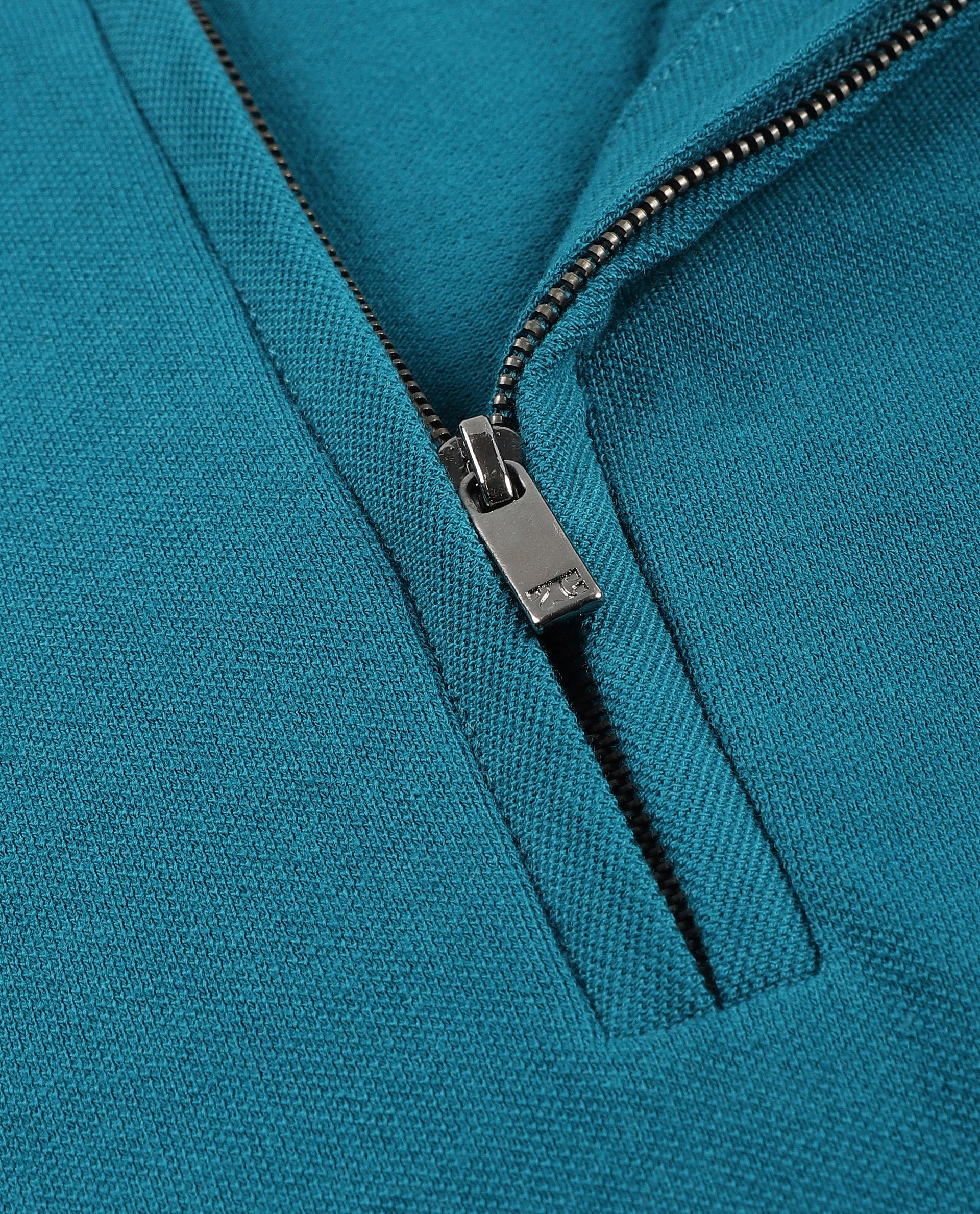 Ocean Teal Pique Polo with 7C Metal Zip, Metal Badge