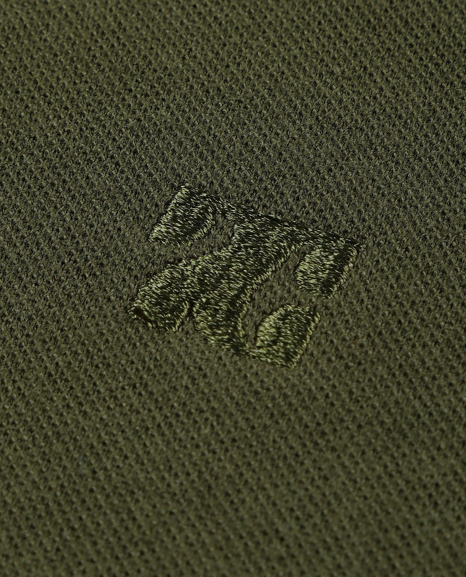 Vintage Olive Pique Polo with White Collar Piping, Tone-on-Tone 7C Embroidery