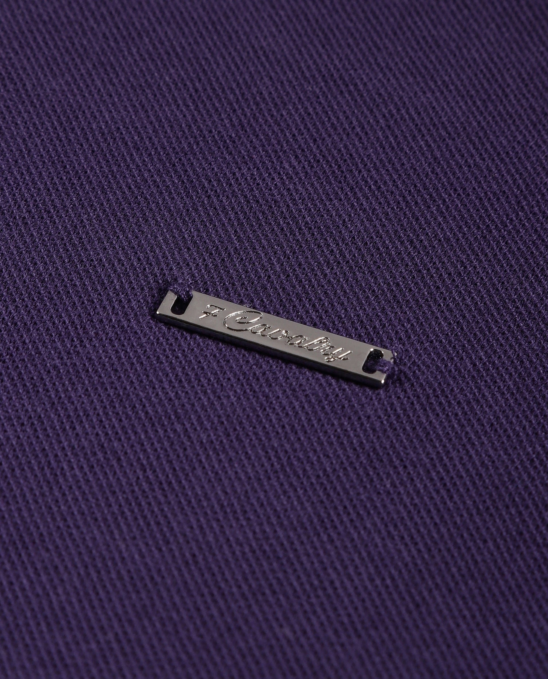 Deep Purple Pique Polo with 7C Metal Zip, Metal Badge