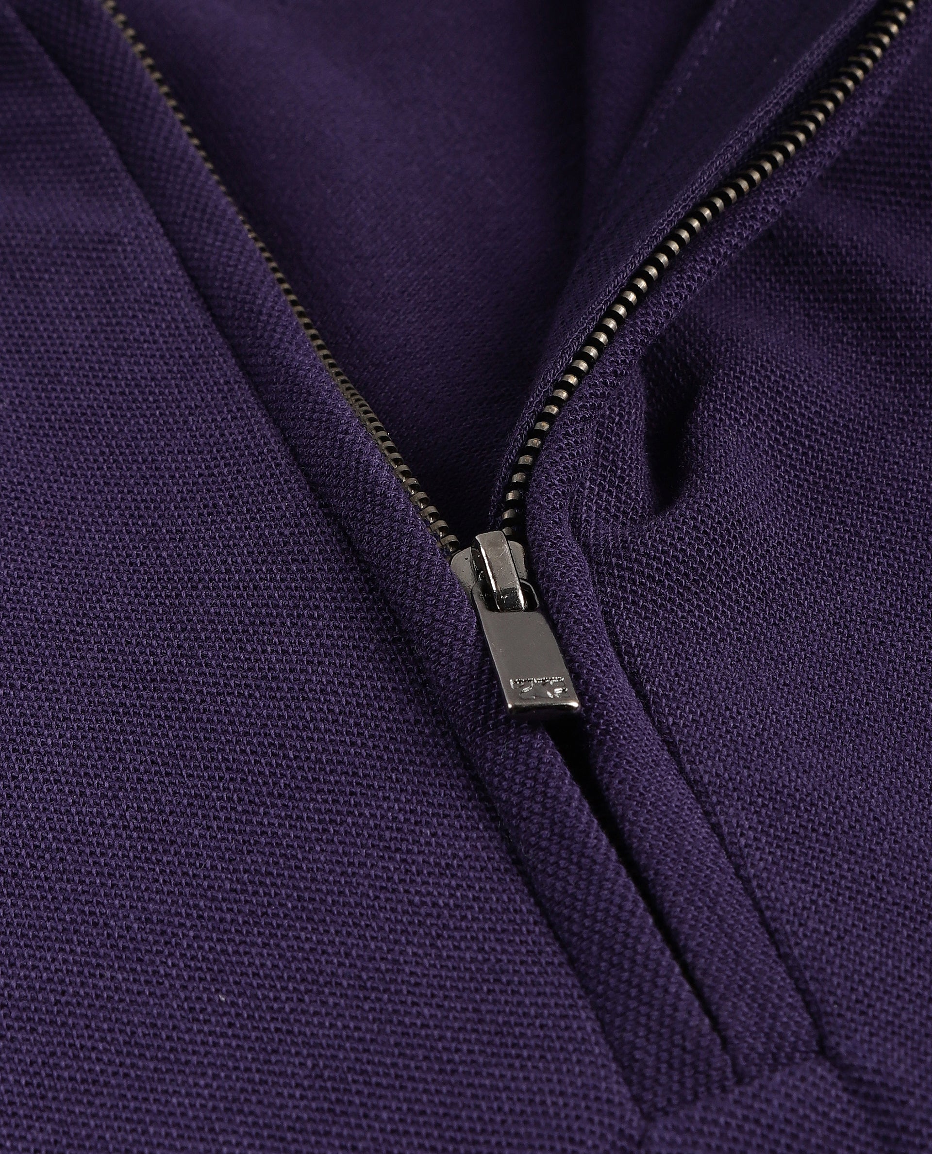 Deep Purple Pique Polo with 7C Metal Zip, Metal Badge
