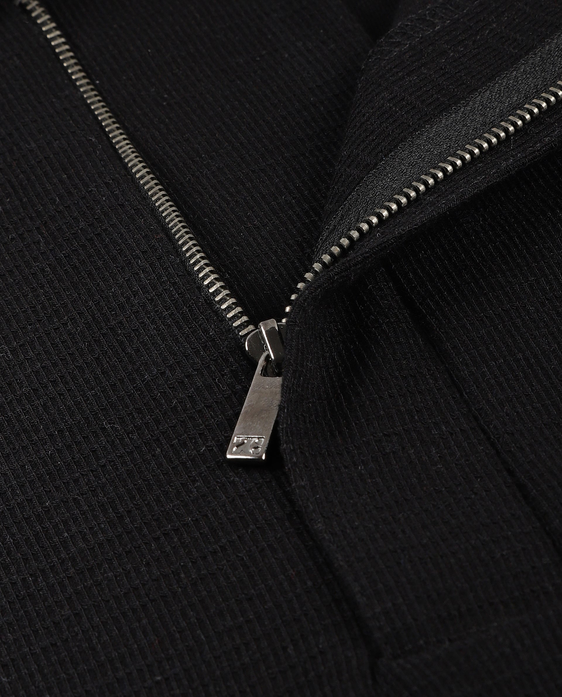 Charcoal Black Knitted Waffle Polo with 7C Metal Zip