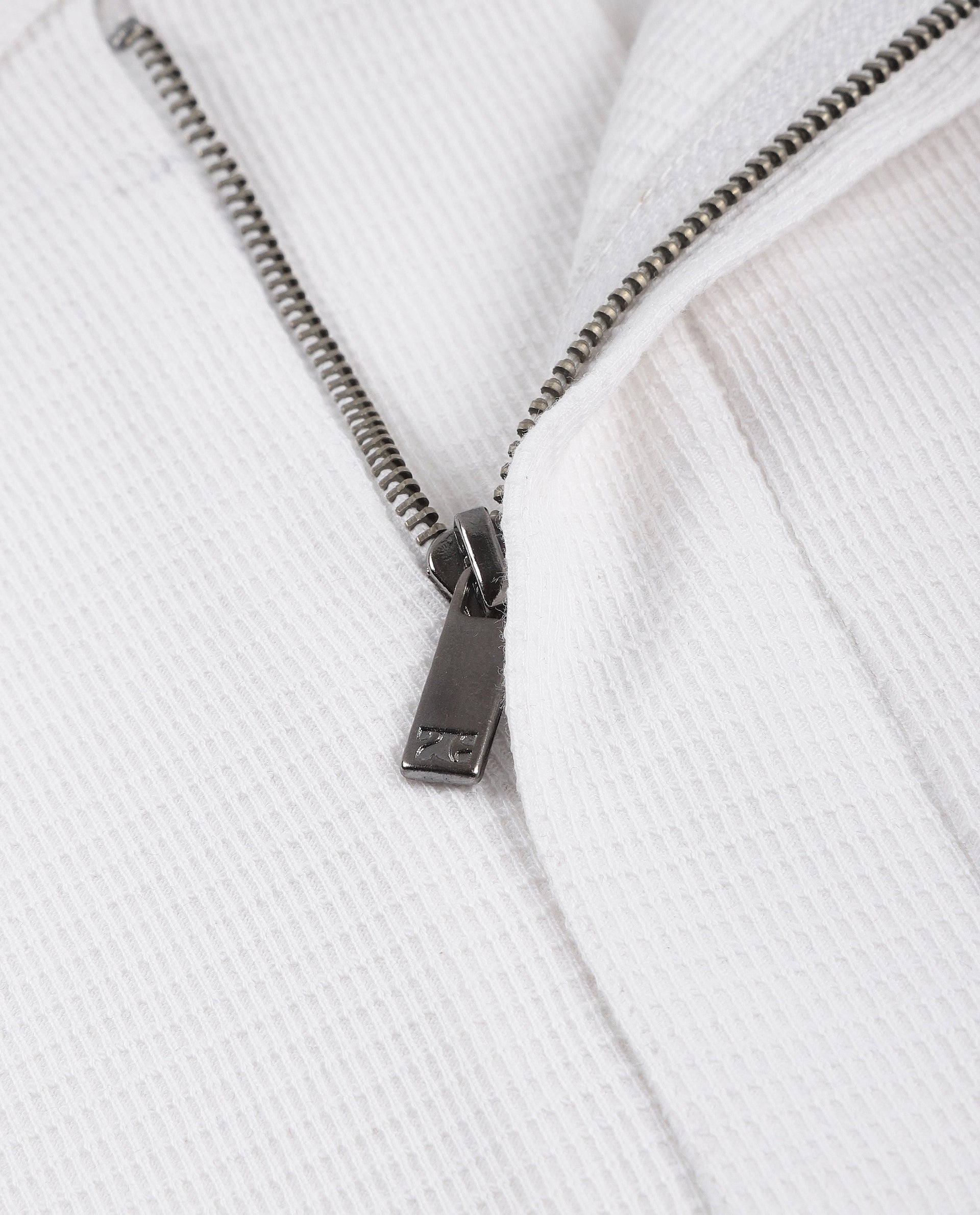 Pure White Knitted Waffle Polo with 7C Metal Zip
