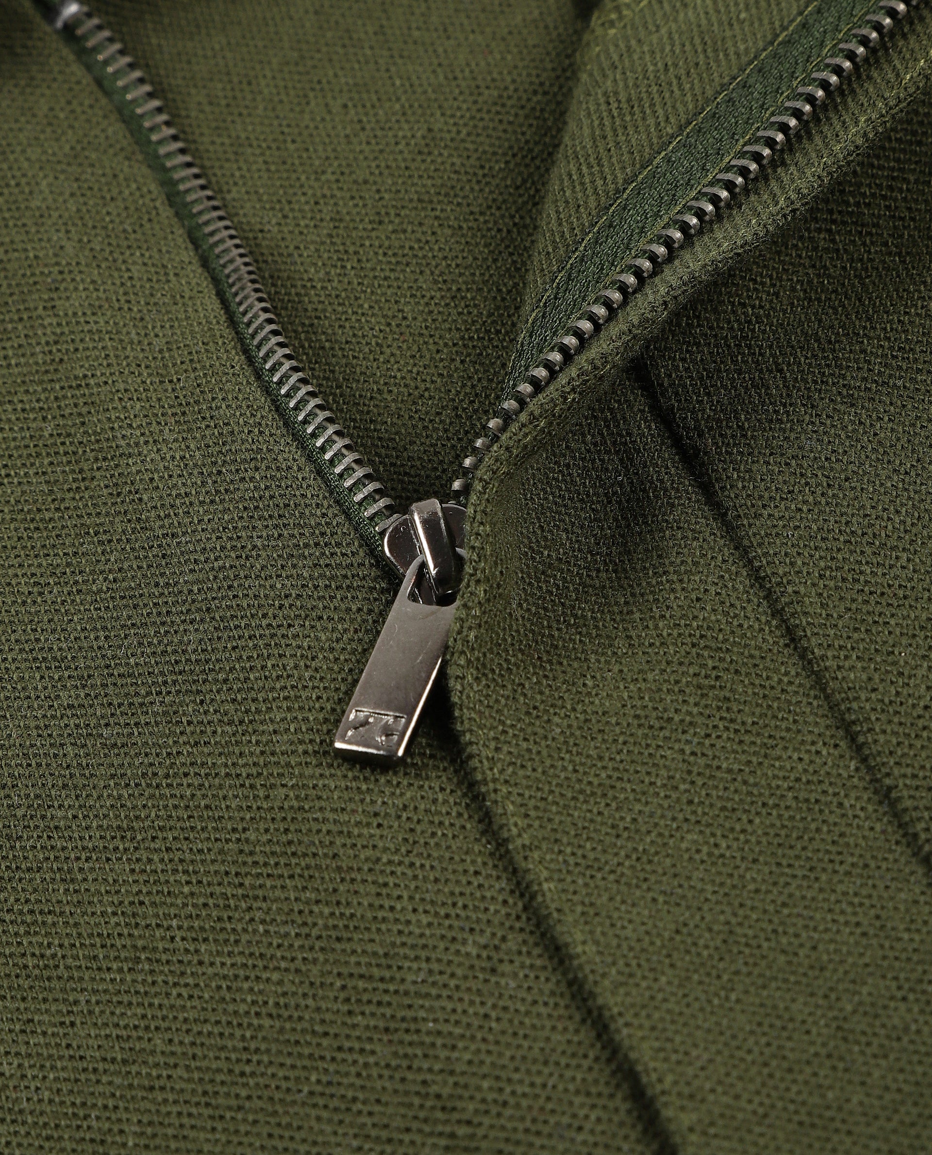 Vintage Olive Pique Polo with Concealed 7C Metal Zip, HD Print