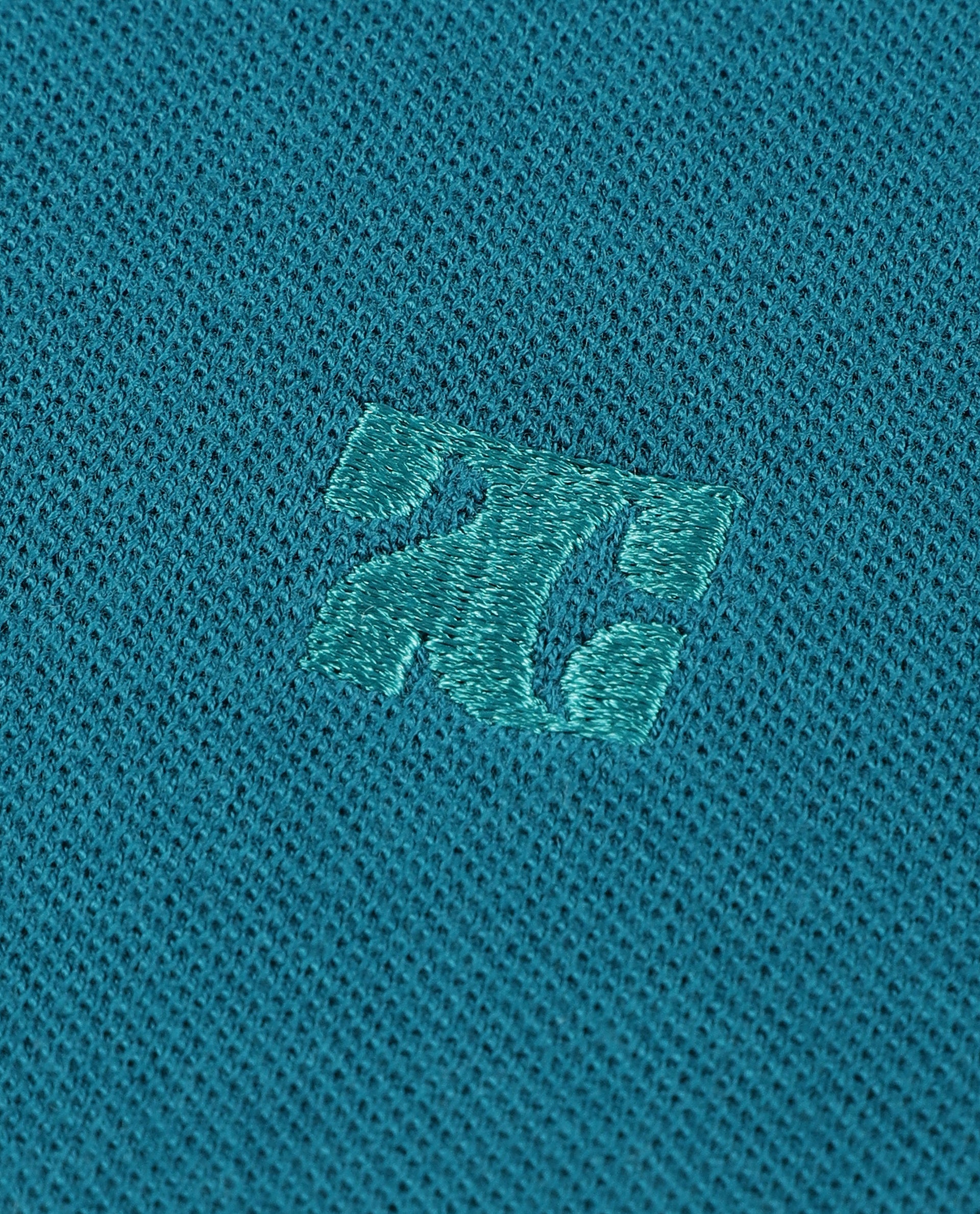 Ocean Teal Johnny Collar Pique Polo with Tone-on-Tone 7C Embroidery