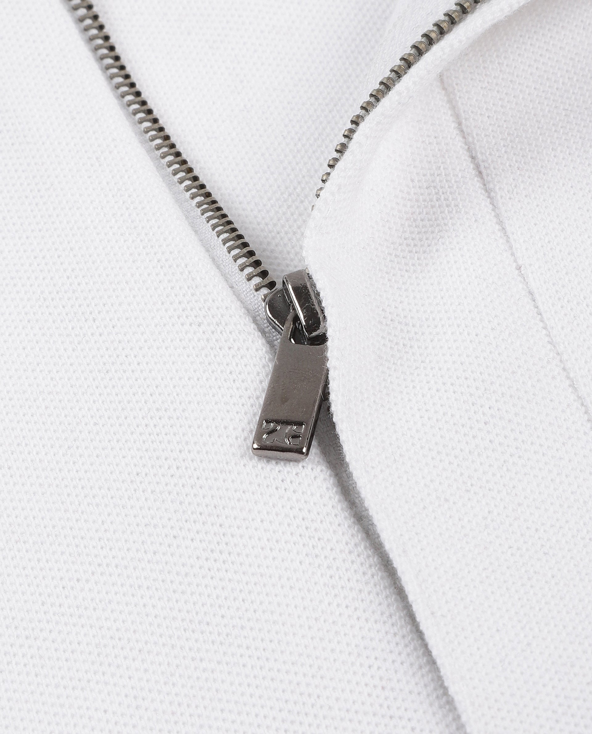 Pure White Pique Polo with Concealed 7C Metal Zip, HD Print