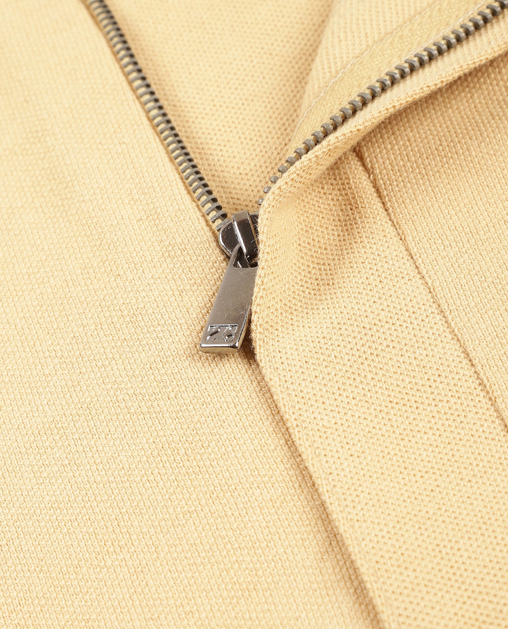 Camel Beige Solid Polo with Concealed 7C Metal Zip, HD Print