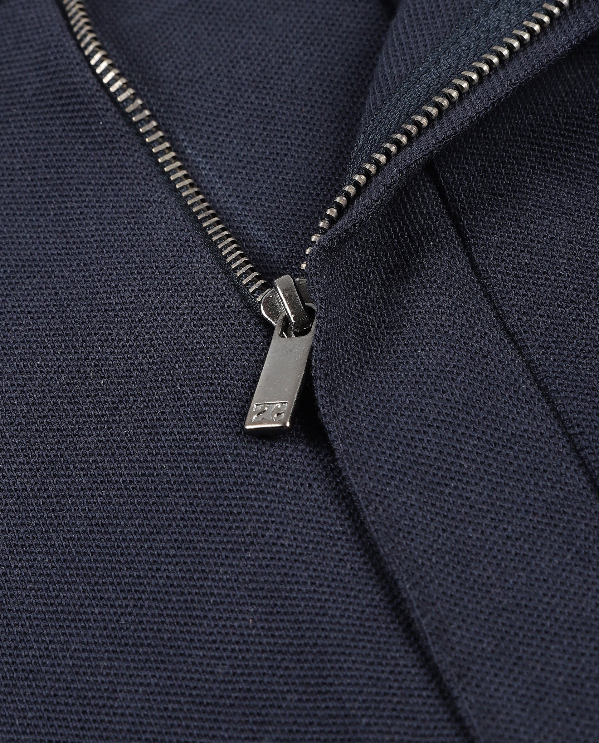 Midnight Navy Blue Pique Polo with Concealed 7C Metal Zip, HD Print