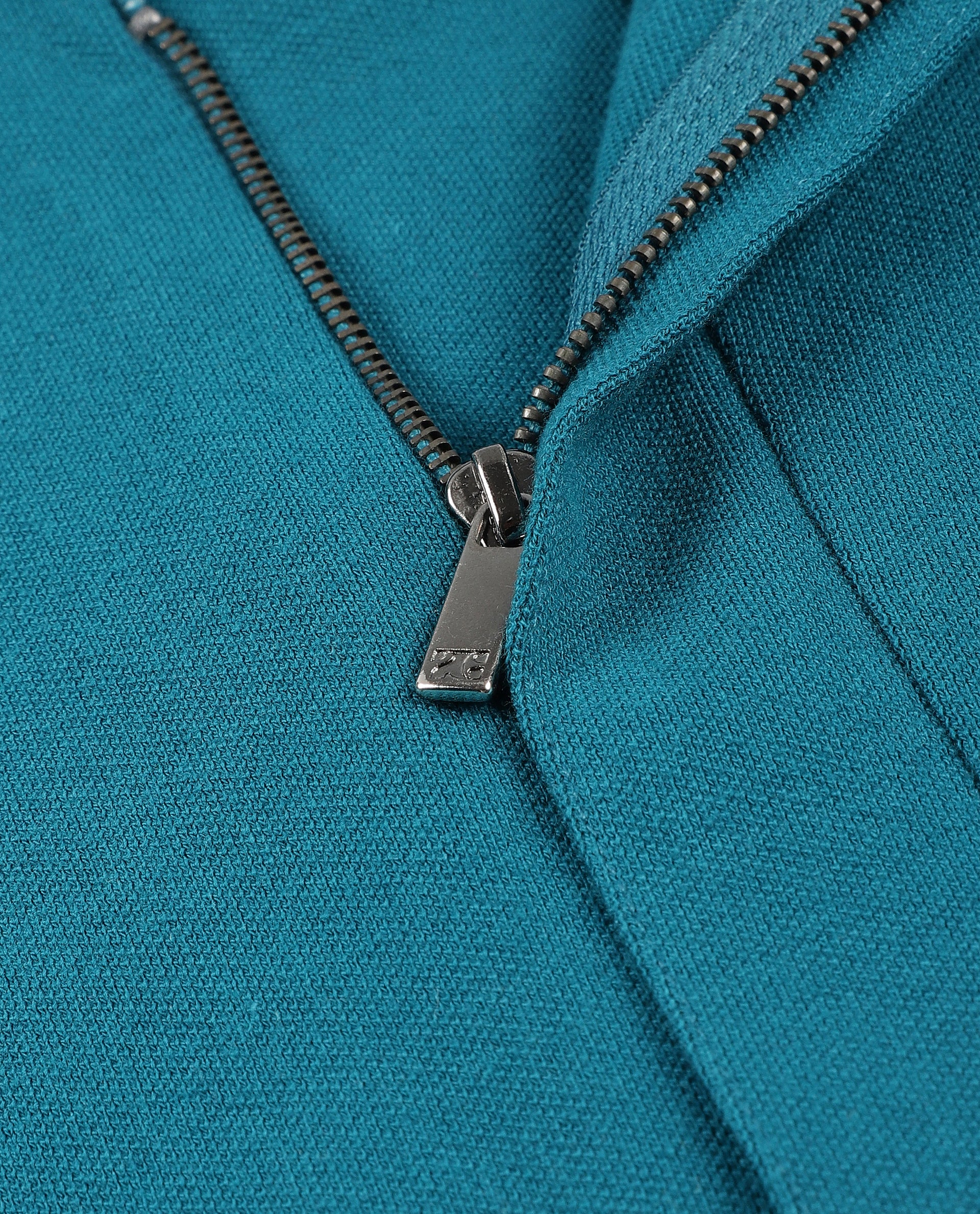 Ocean Teal Pique Polo with Concealed 7C Metal Zip, HD Print