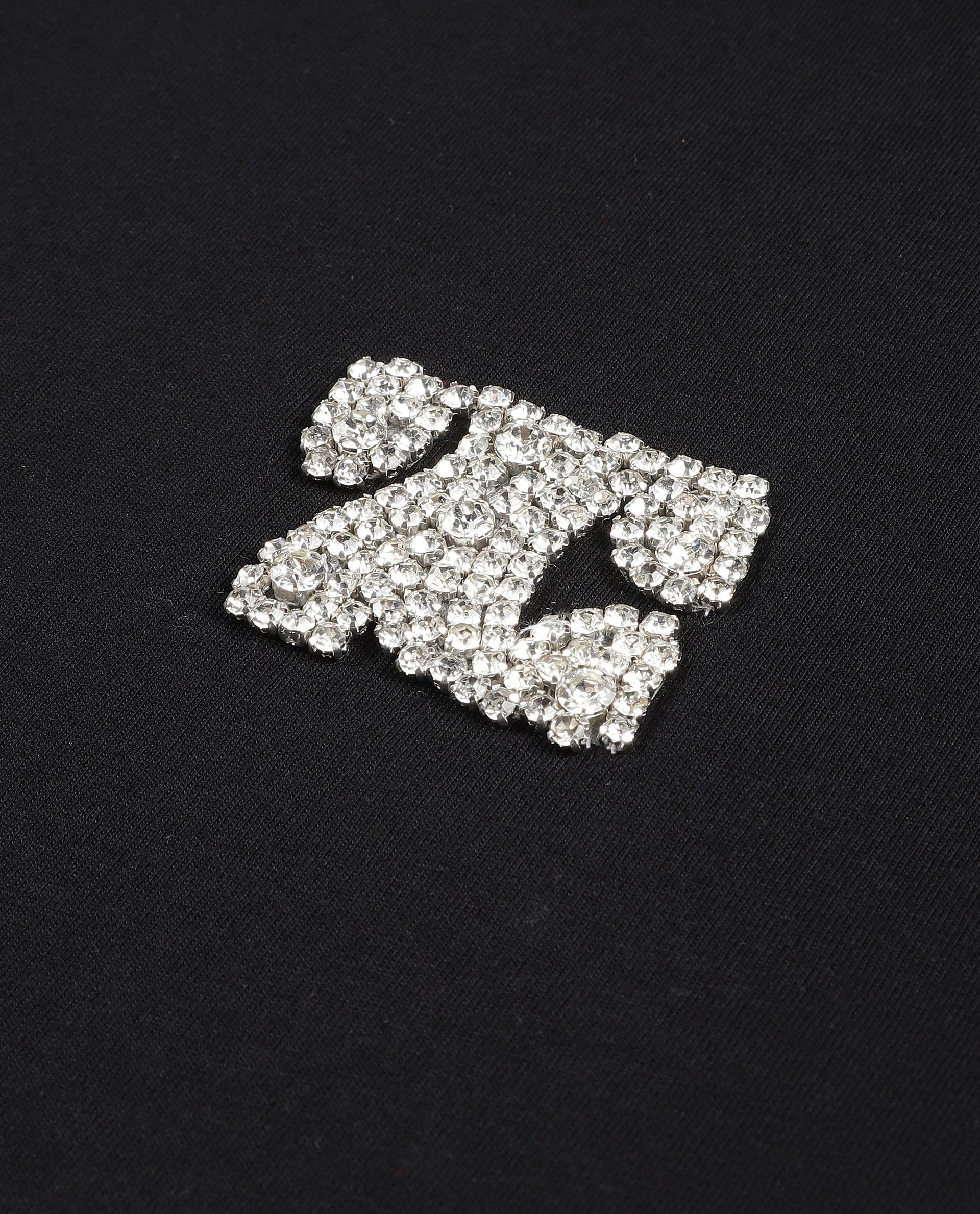 Charcoal Black Single Jersey Crew Neck Oversized T-Shirt with Crystal Finish Rhinestones