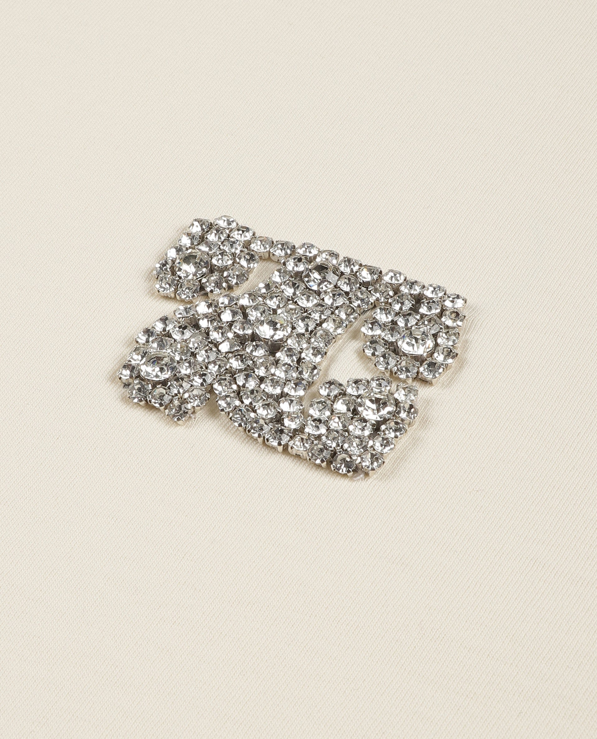 Ivory White Single Jersey Crew Neck Oversized T-Shirt with Crystal Finish Rhinestones