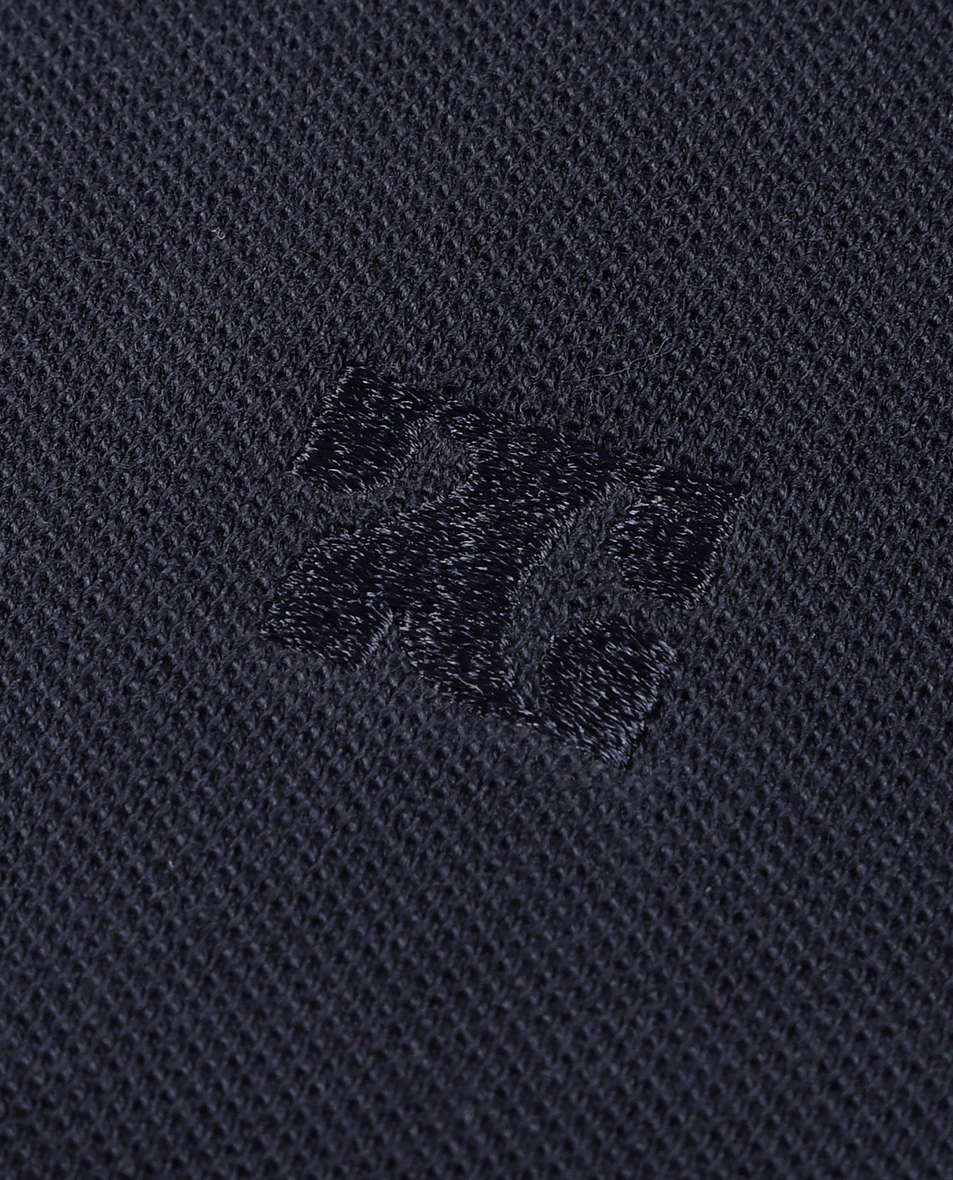Midnight Navy Blue Johnny Collar Pique Polo with Tone-on-Tone 7C Embroidery