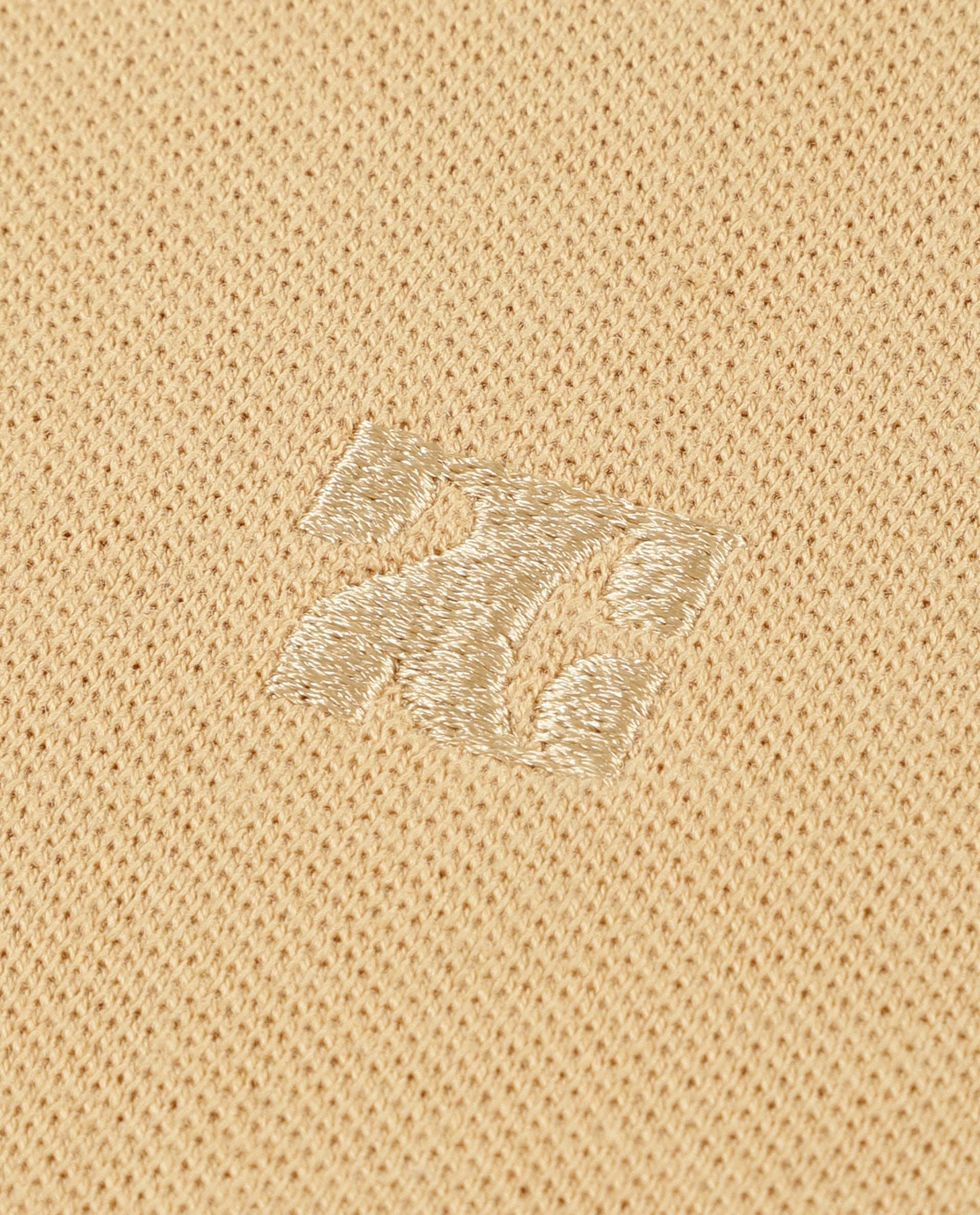Camel Beige Pique Polo with White Collar Piping, Tone-on-Tone 7C Embroidery