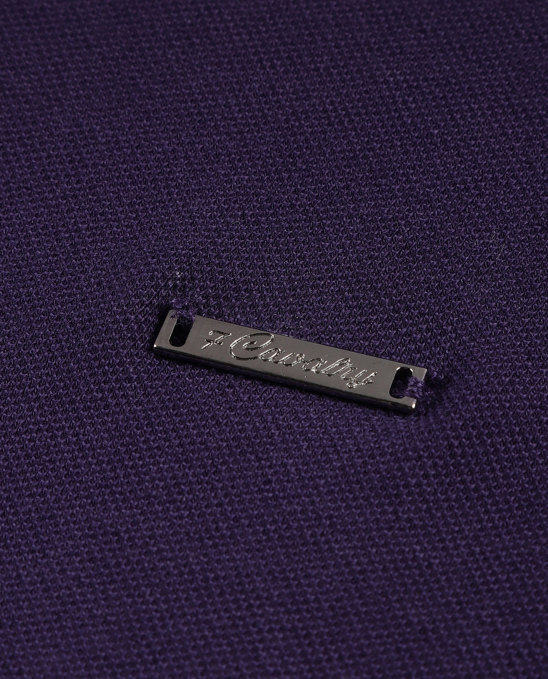 Deep Purple Pique Knit Shirt with 7C Engraved Snap Buttons, Gun Metal Badge