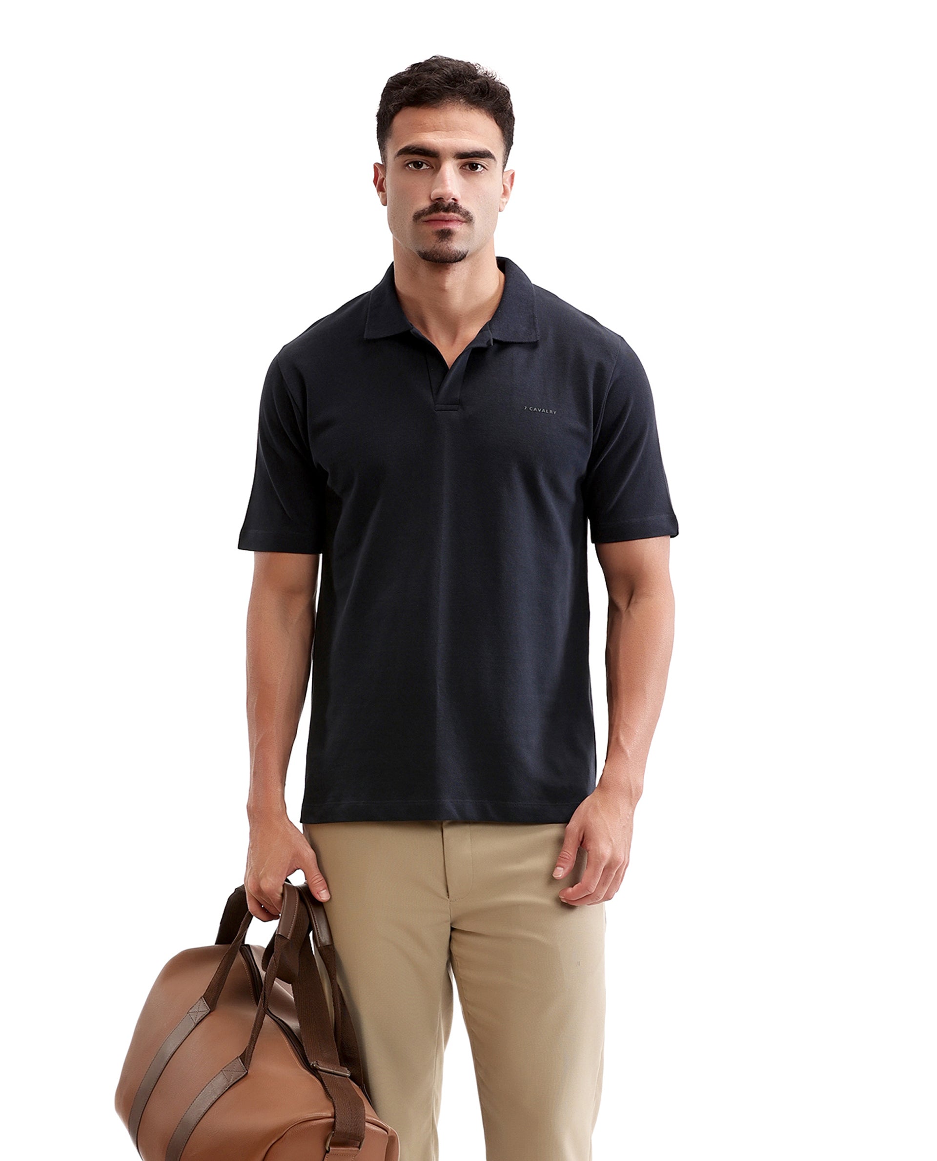 Midnight Navy Blue Pique Johnny Collar Polo with HD Print