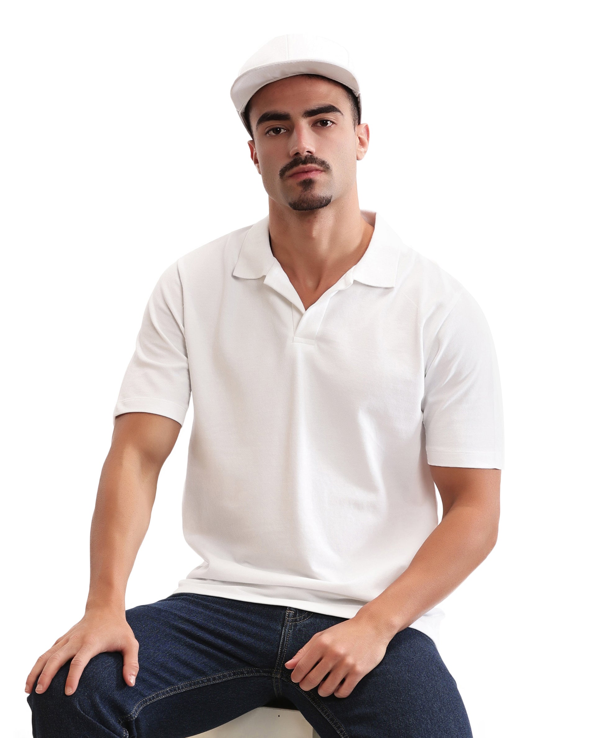 Pure White Pique Johnny Collar Polo