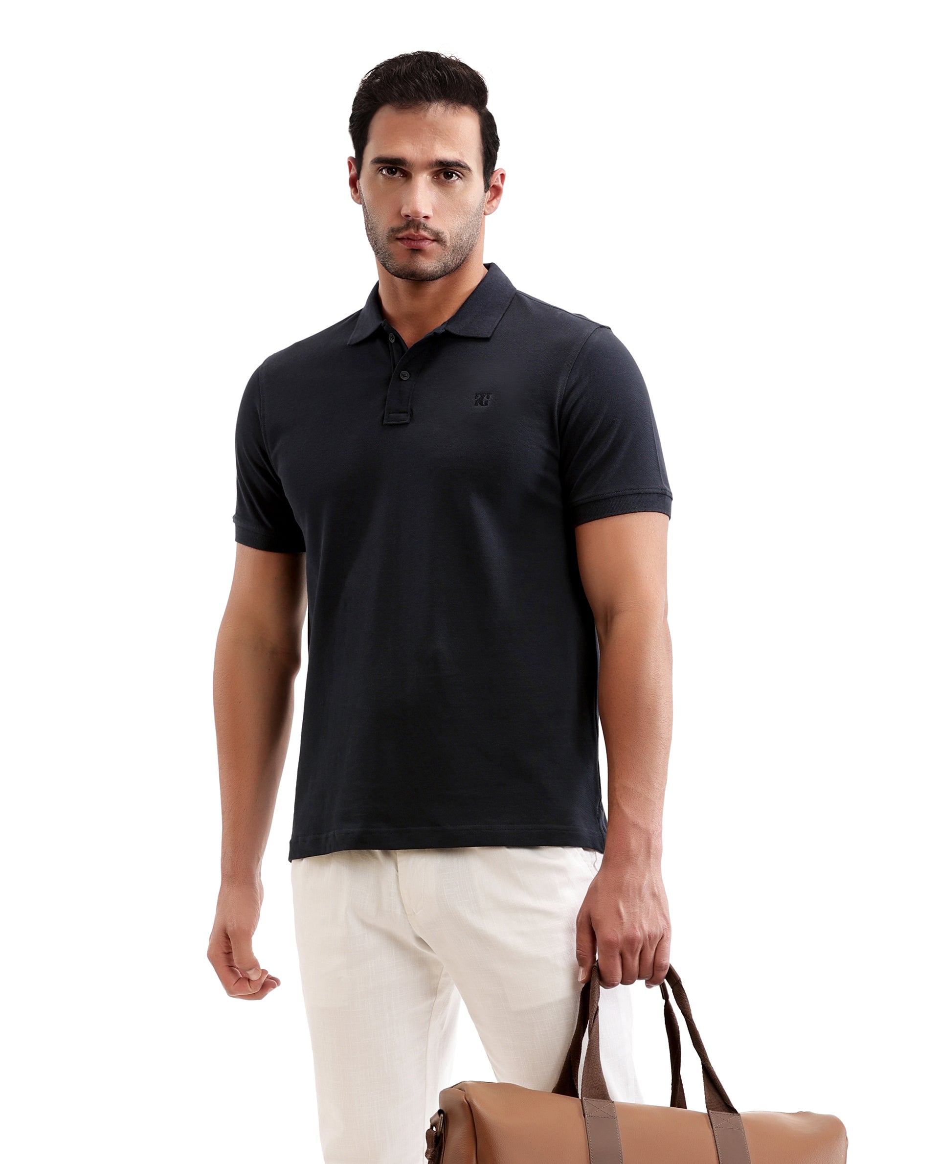 Midnight Navy Blue Pique Polo with Tone-on-Tone 7C Embroidery