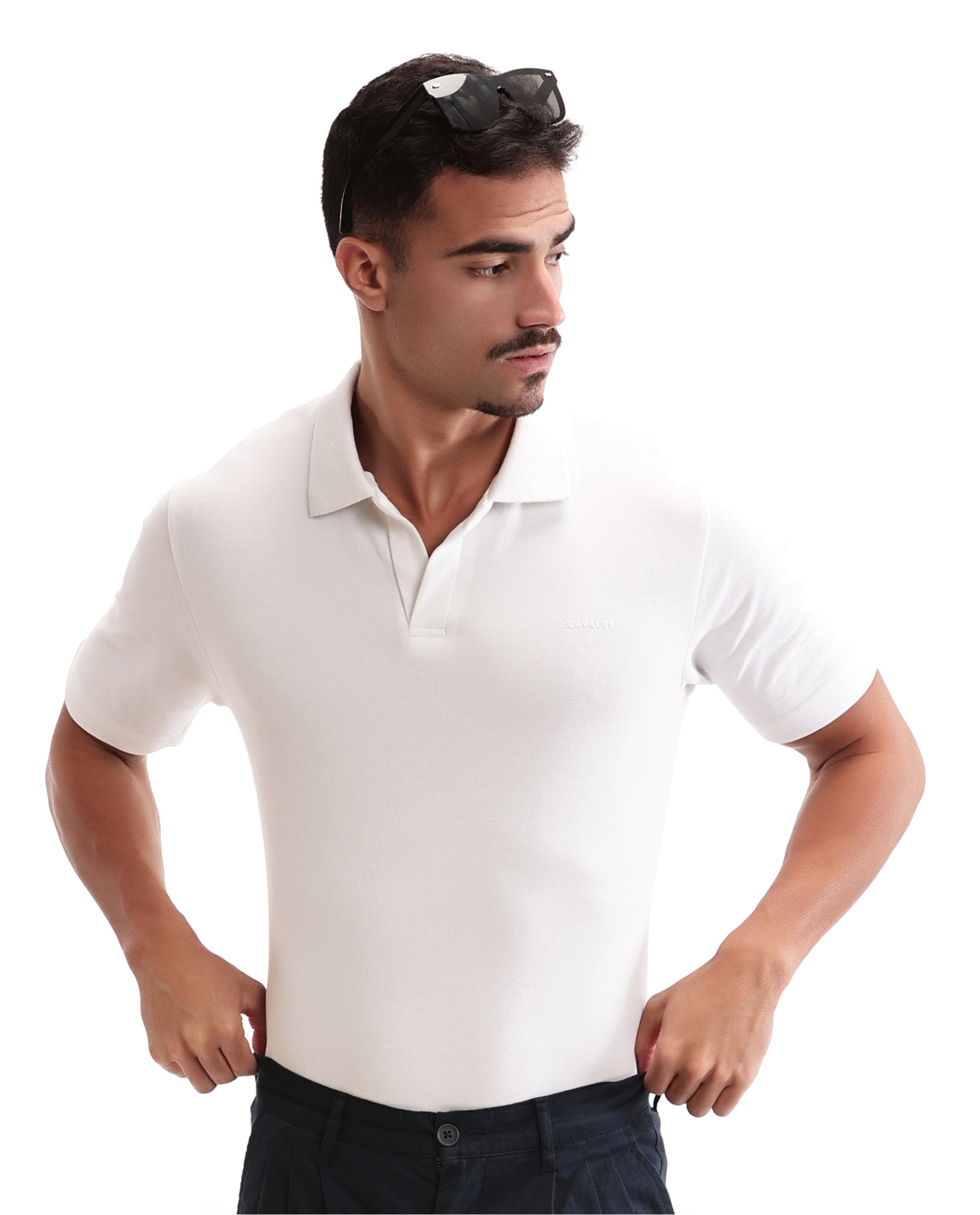 Pure White Pique Johnny Collar Polo with HD Print