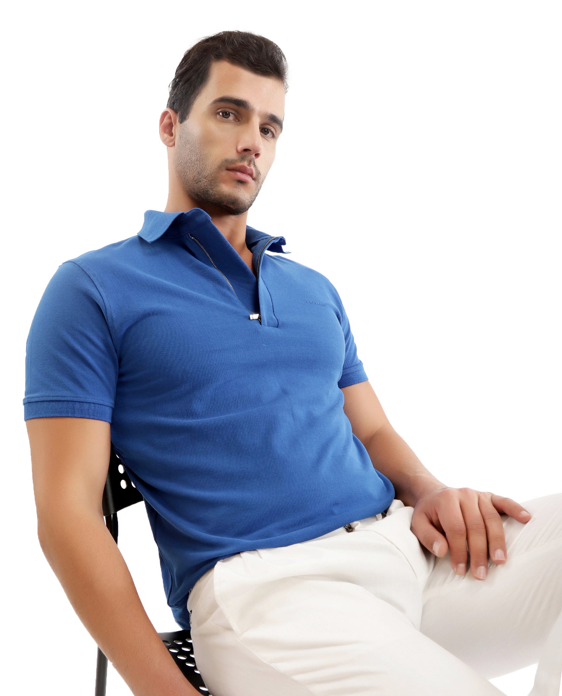Imperial Prussian Blue Pique Polo with Concealed 7C Metal Zip, HD Print