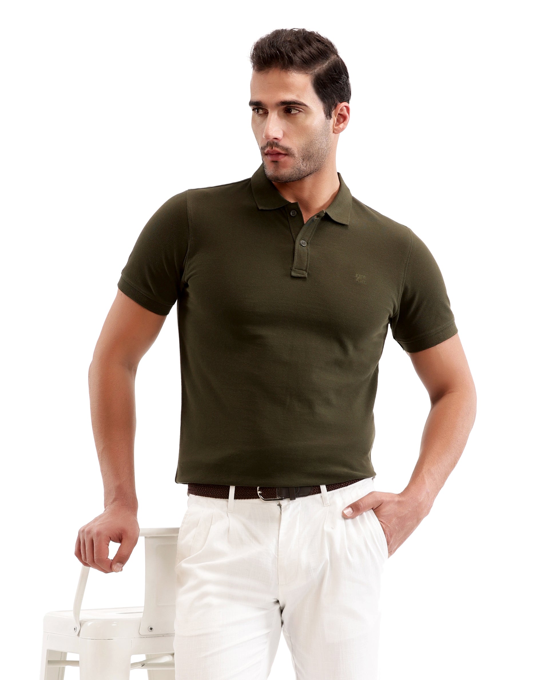 Vintage Olive Pique Polo with Tone-on-Tone 7C Embroidery
