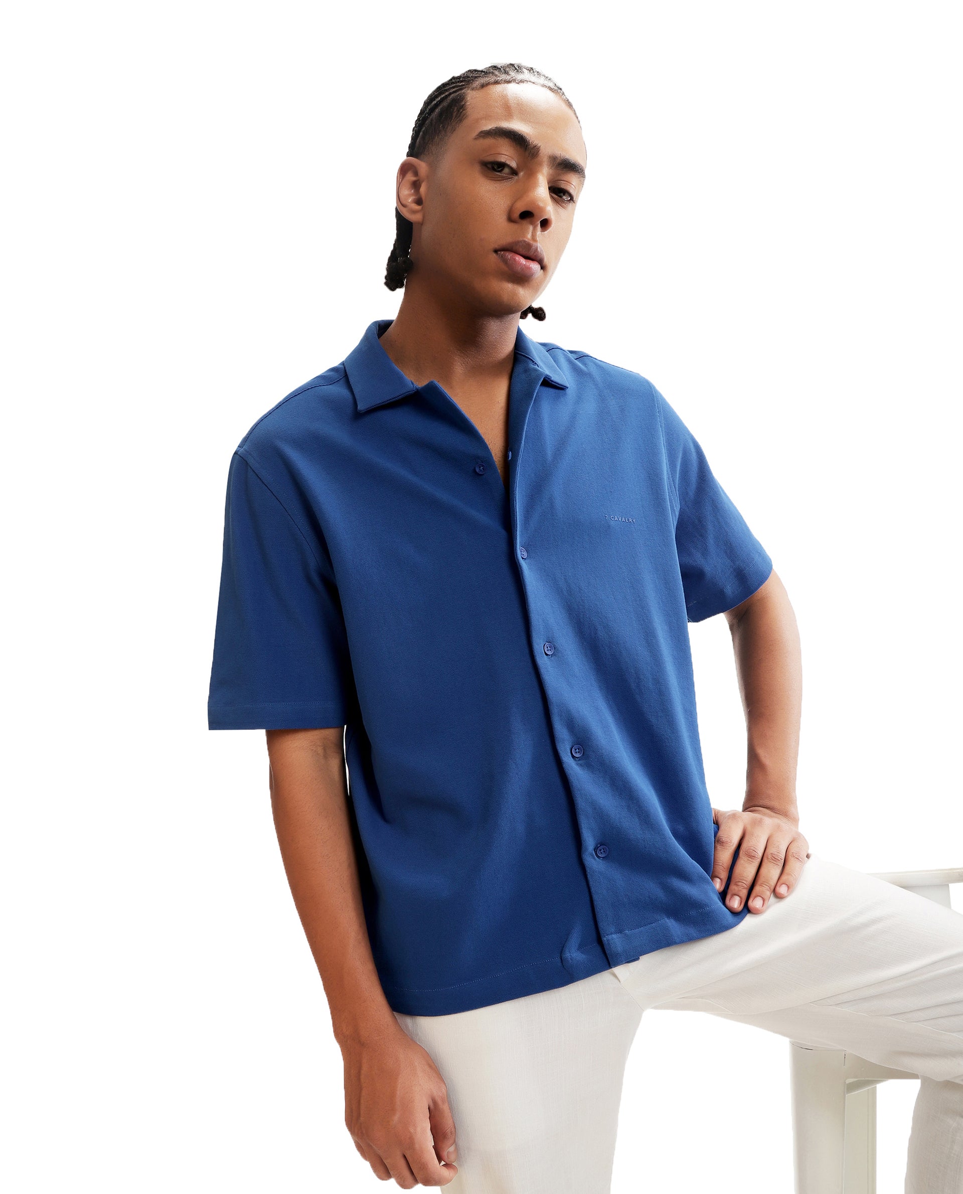 Imperial Prussian Blue Pique Knit Shirt with HD Print