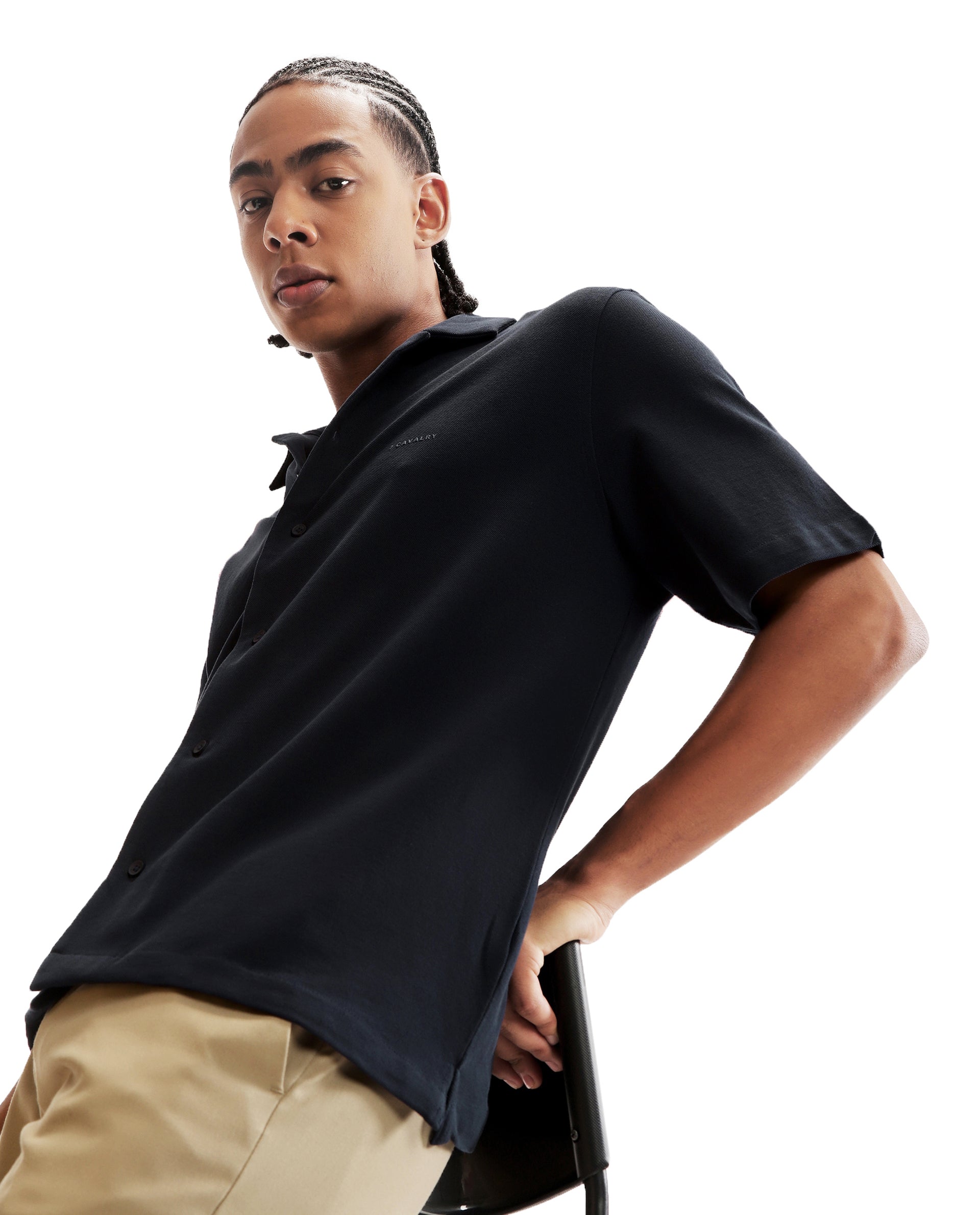 Midnight Navy Blue Pique Knit Shirt with HD Print