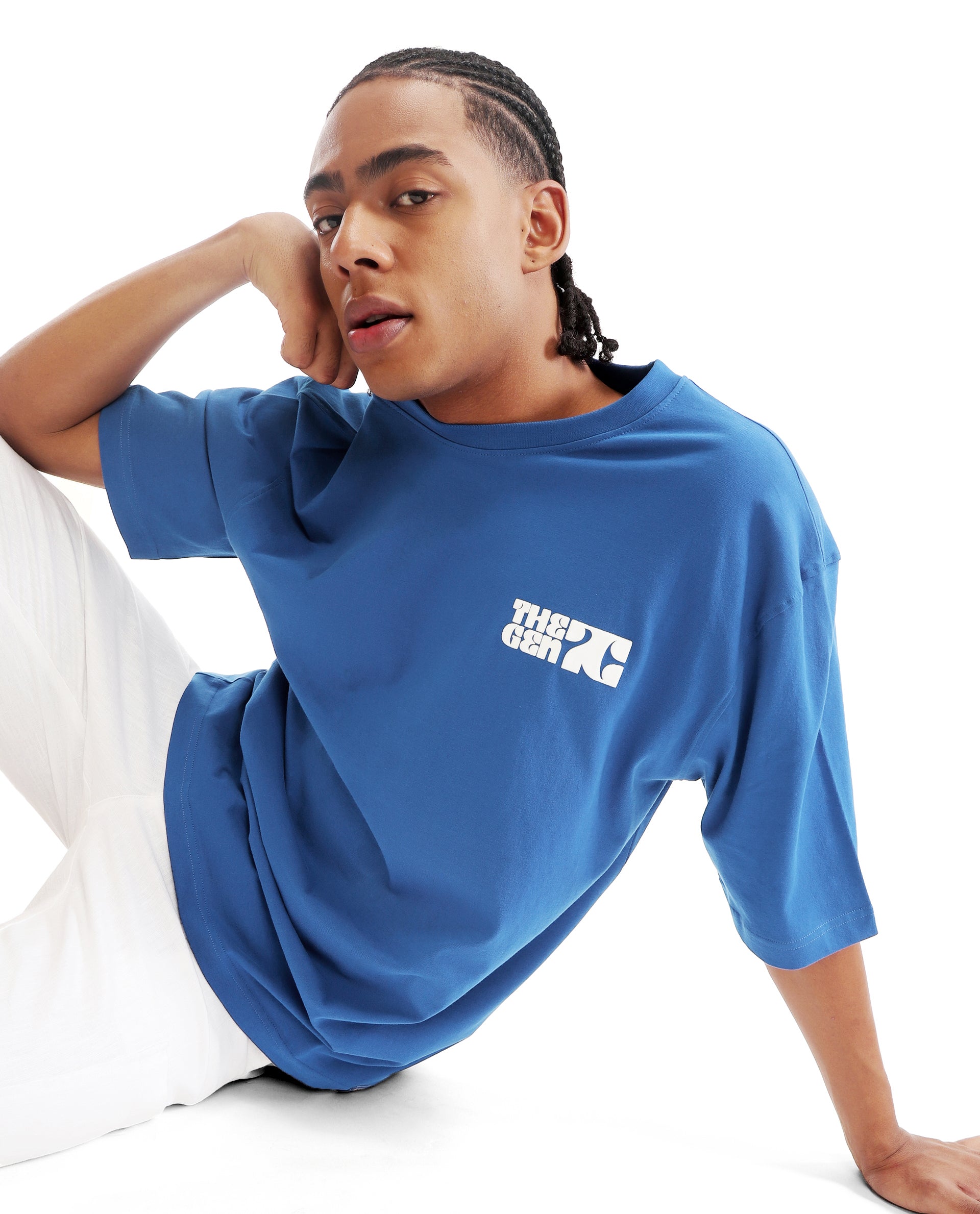 Imperial Prussian Blue Single Jersey Crew Neck Oversized T-Shirt with 7C Premium HD Print