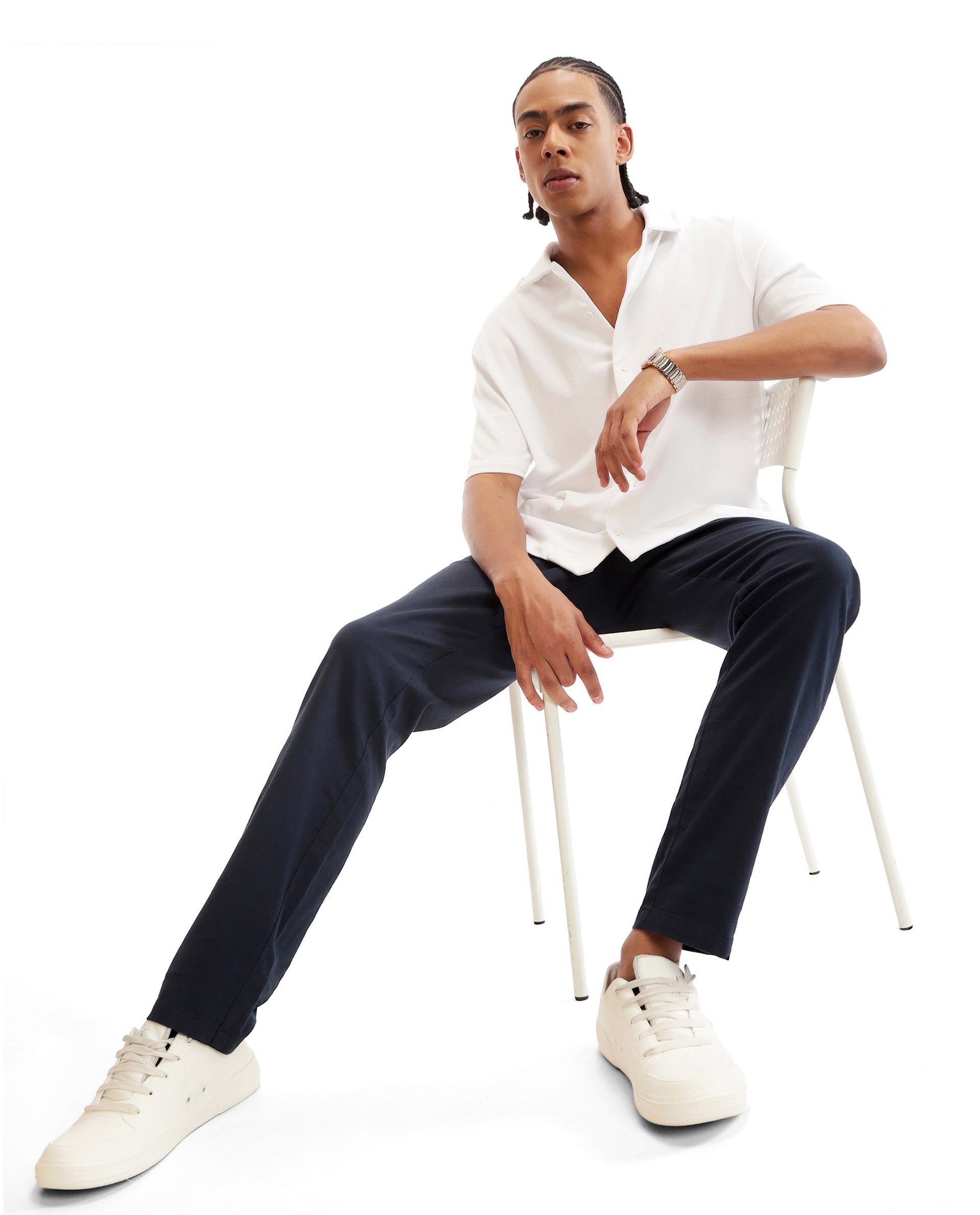 Pure White Pique Knit Shirt with HD Print