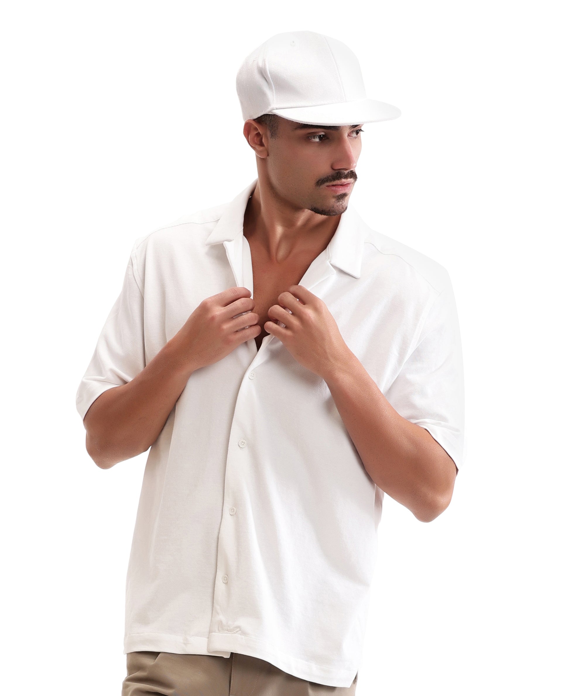 Pure White Pique Knit Shirt