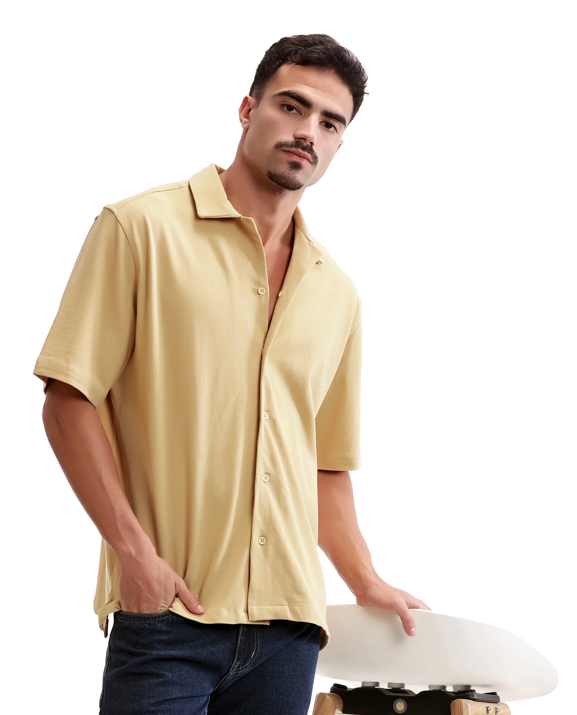 Camel Beige Pique Knit Shirt