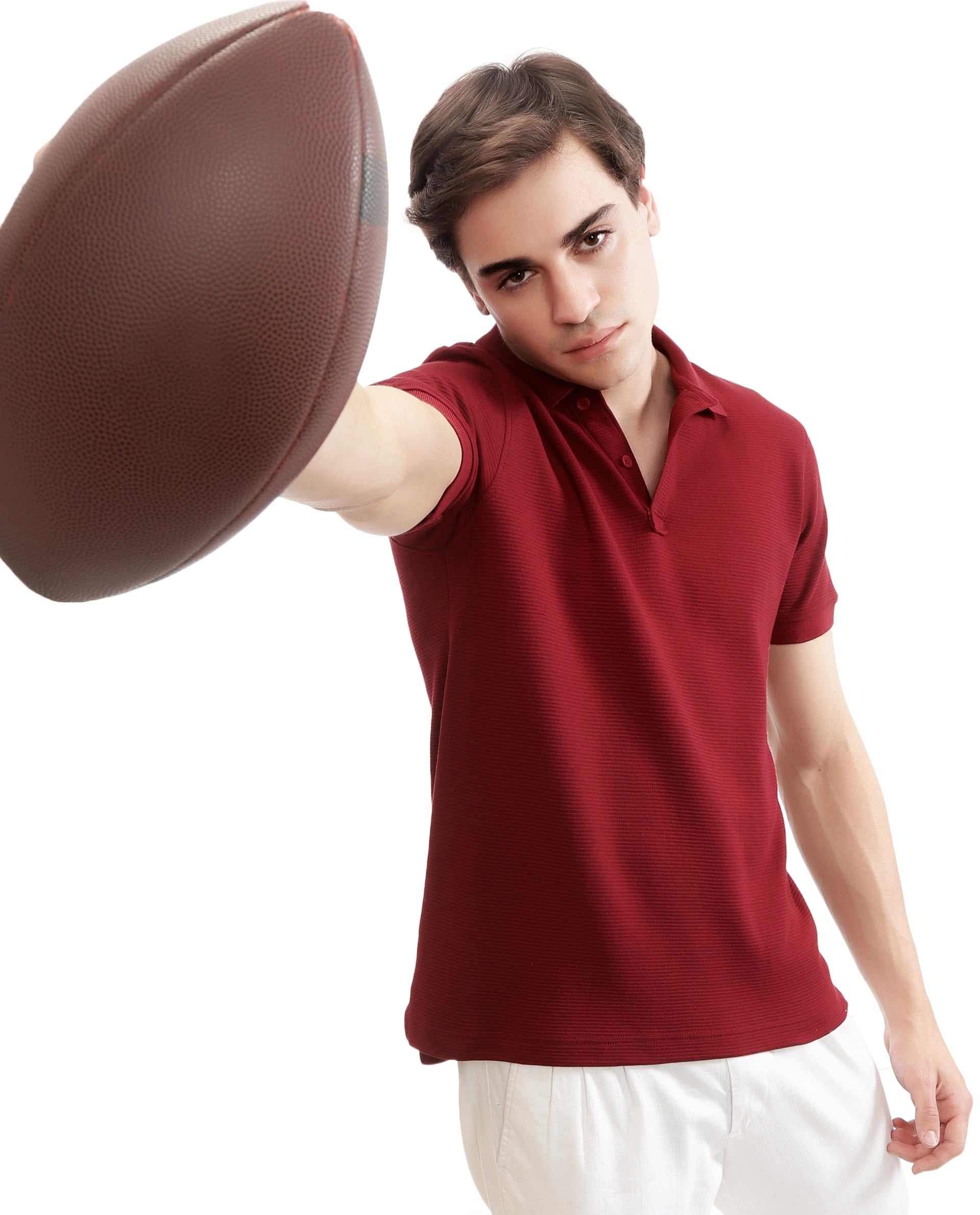 Bordeaux Maroon Knitted Ottoman Polo with Ribbed Collar