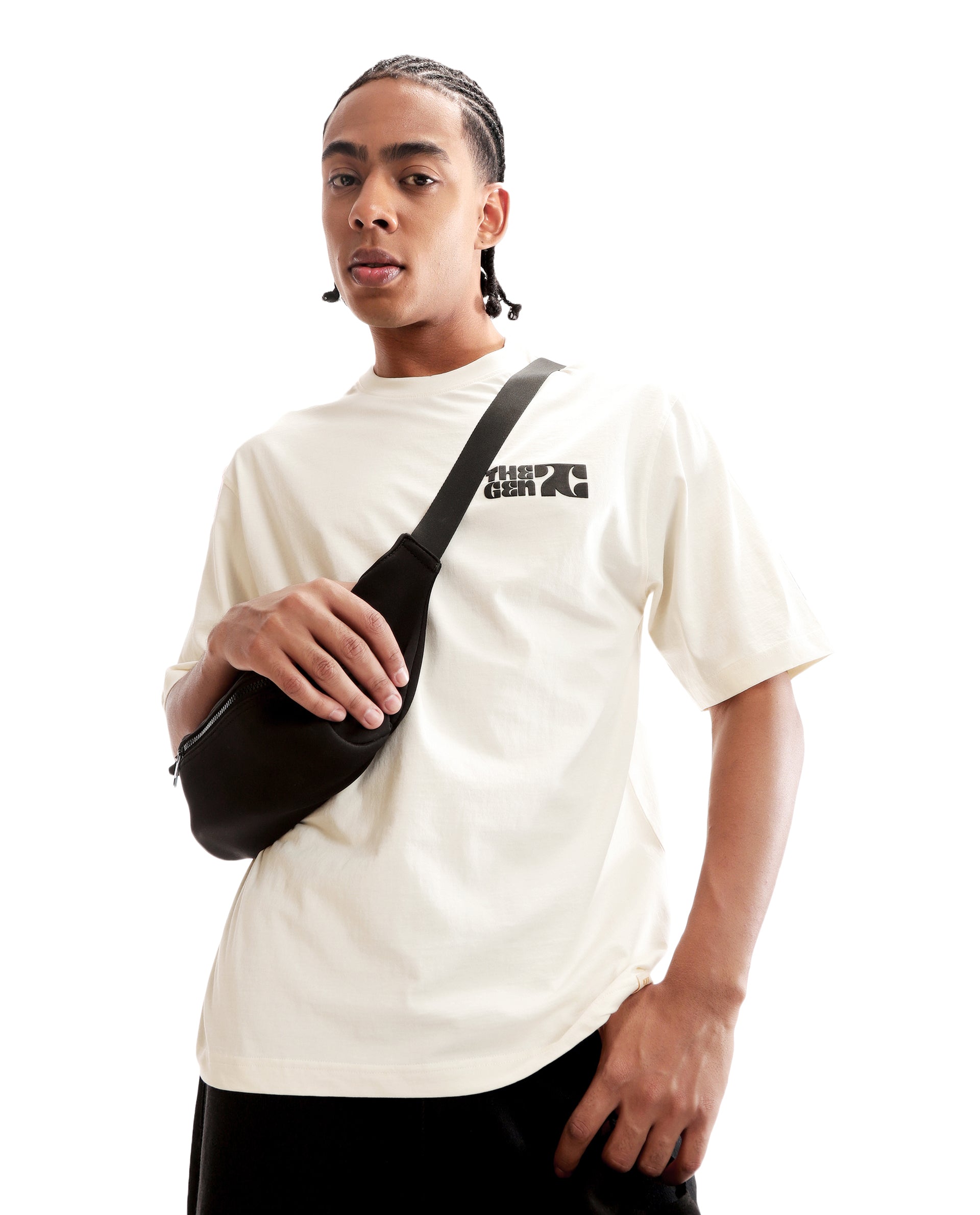 Ivory White Single Jersey Crew Neck Oversized T-Shirt with 7C Premium HD Print