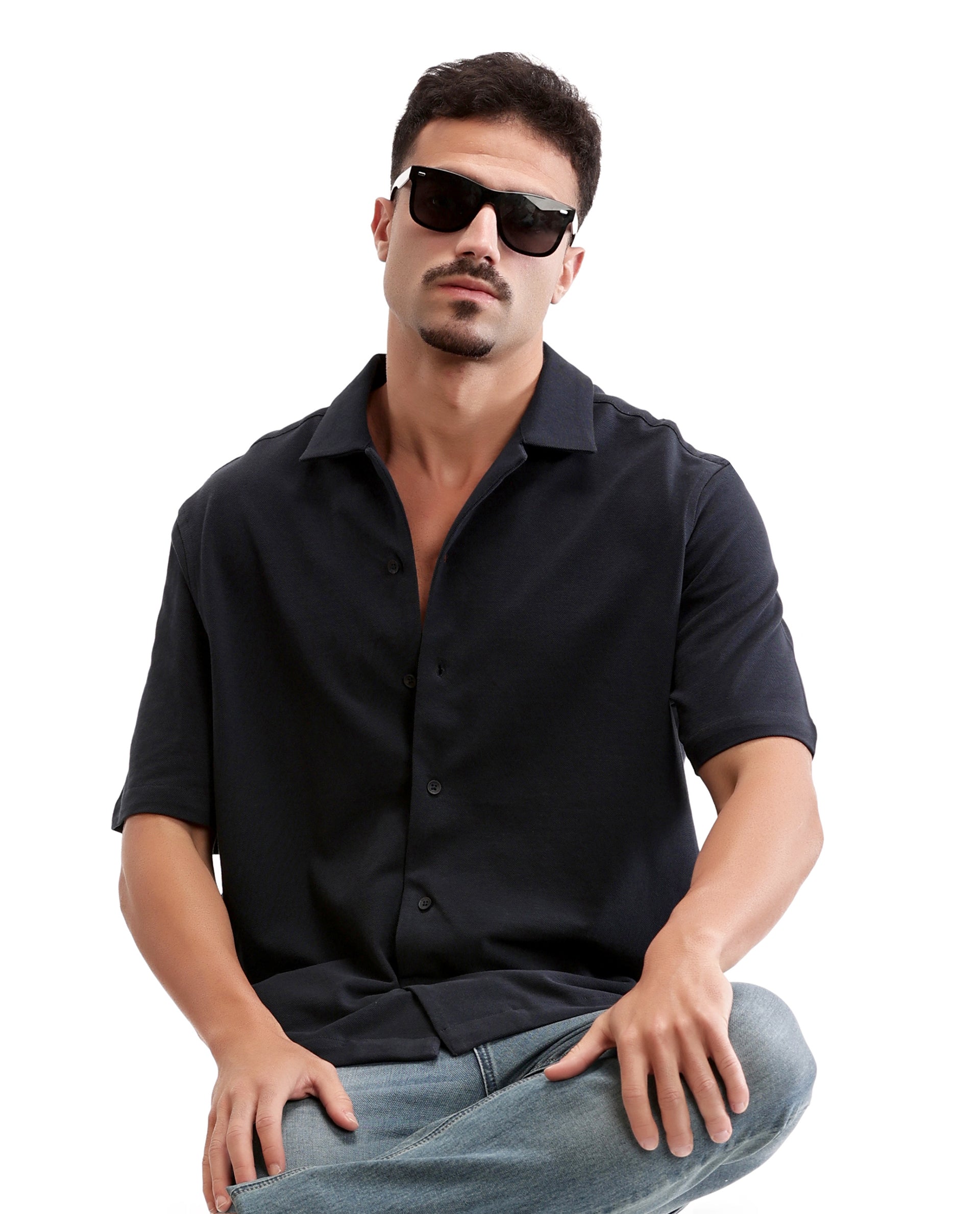 Midnight Navy Blue Pique Knit Shirt