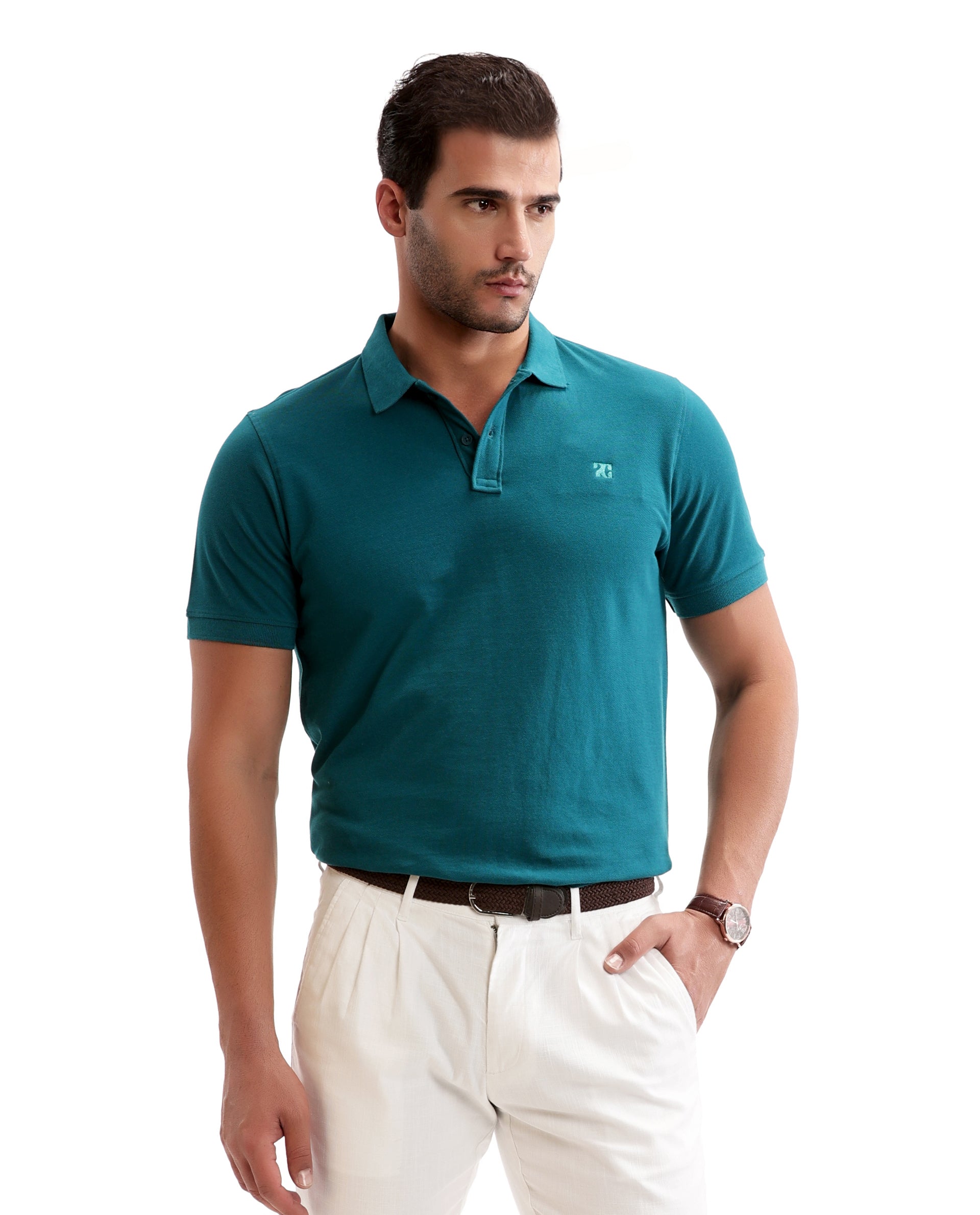 Ocean Teal Pique Polo with Tone-on-Tone 7C Embroidery