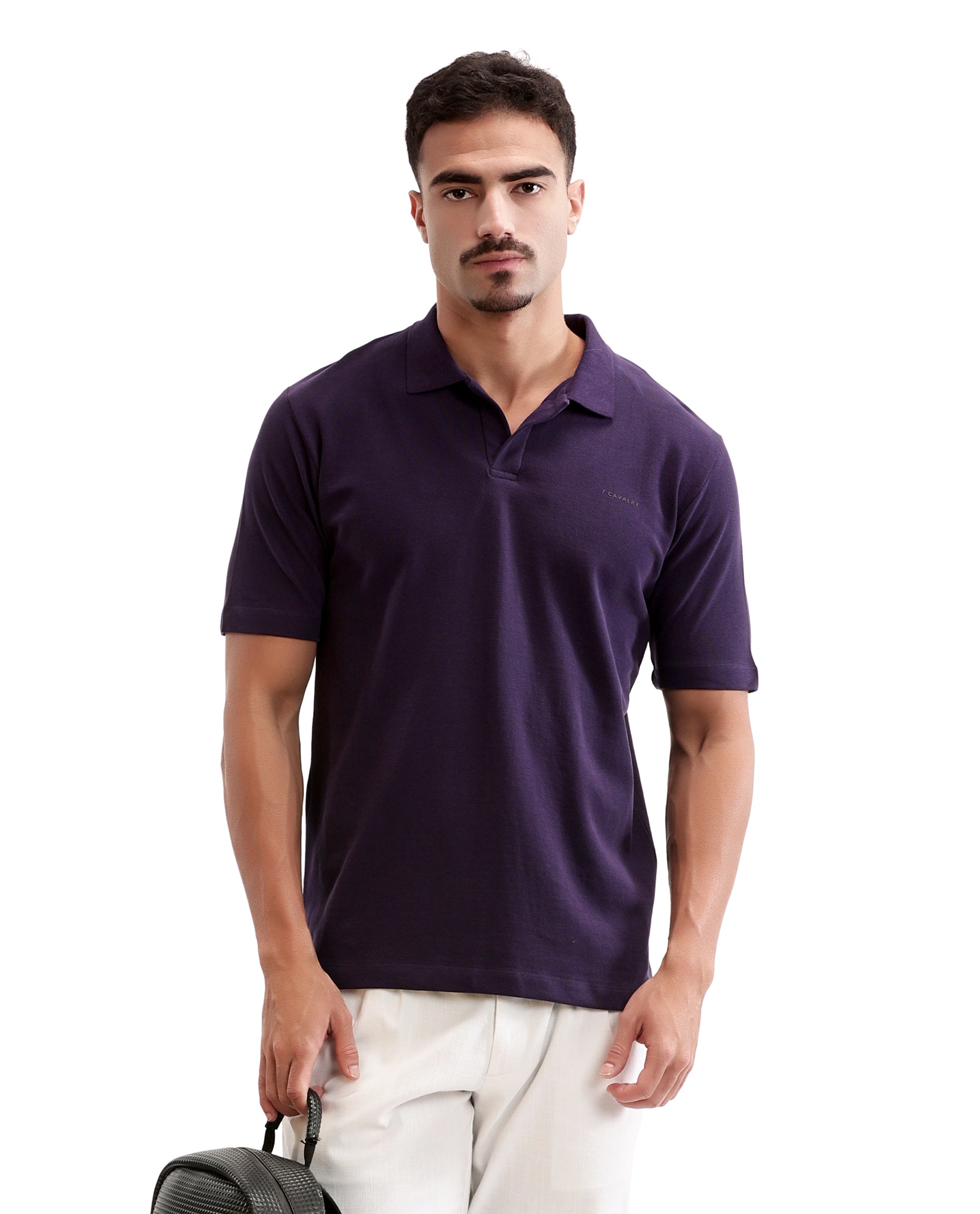 Deep Purple Pique Johnny Collar Polo with HD Print