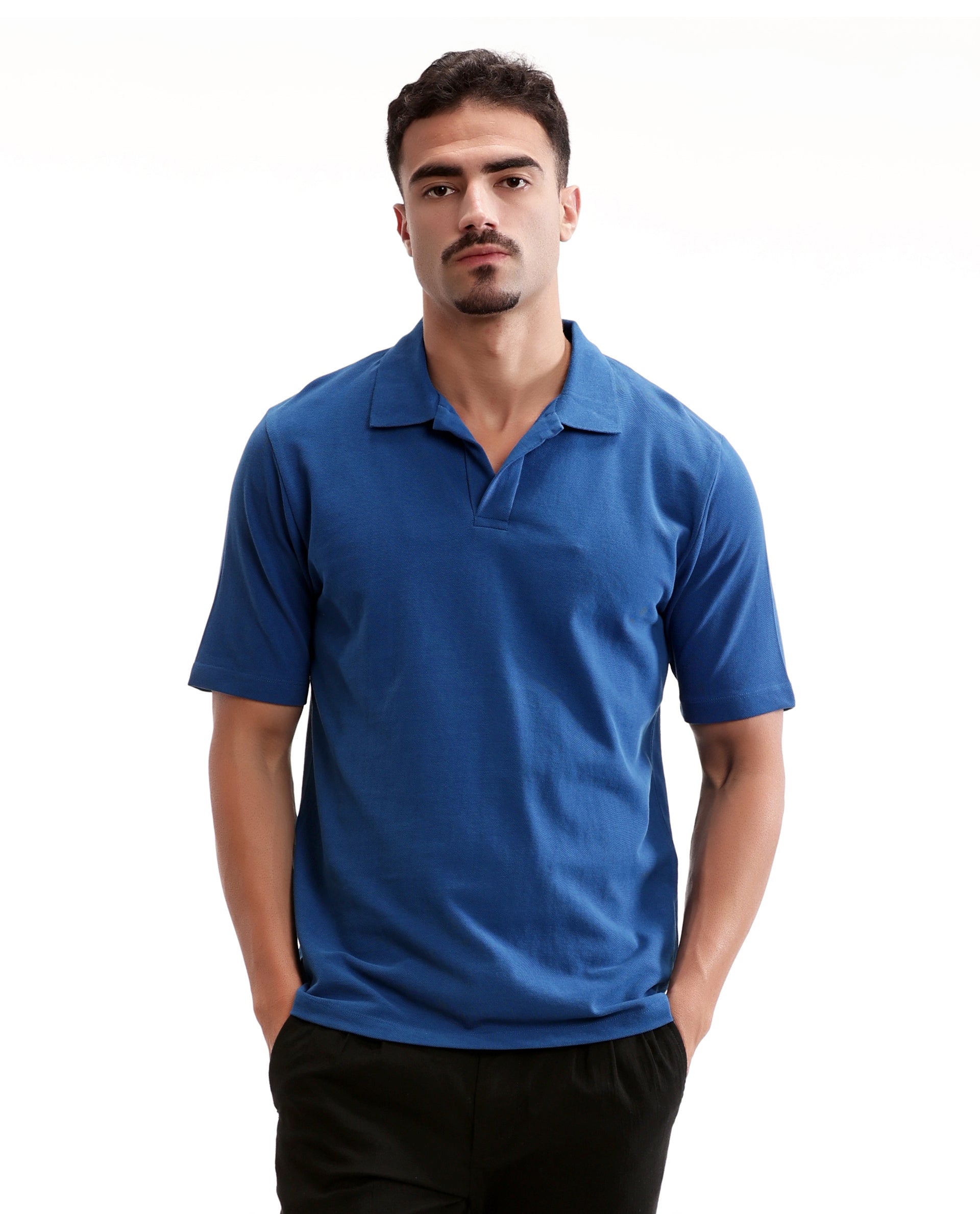 Imperial Prussian Blue Pique Johnny Collar Polo
