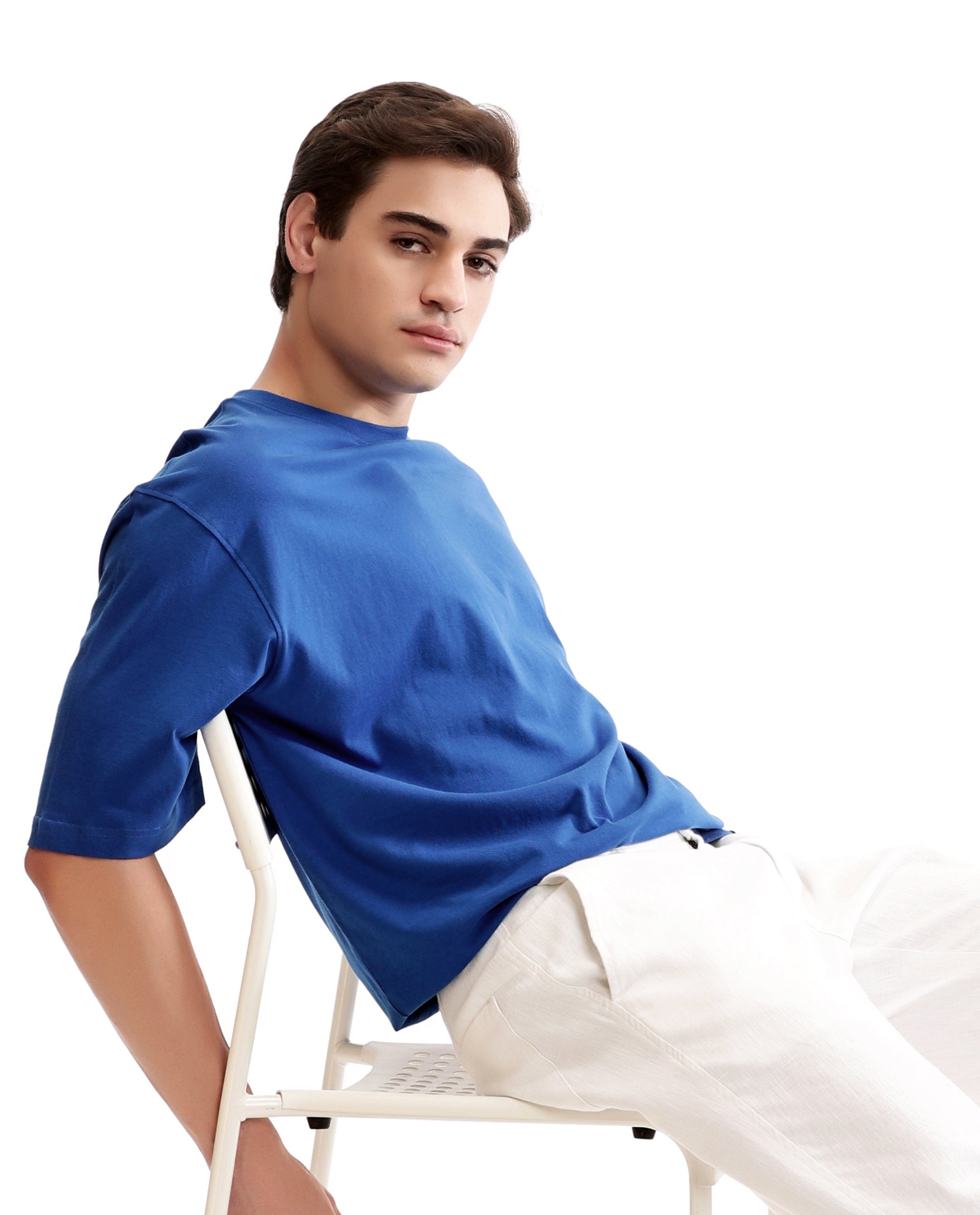 Imperial Prussian Blue Single Jersey Crew Neck Oversized T-Shirt