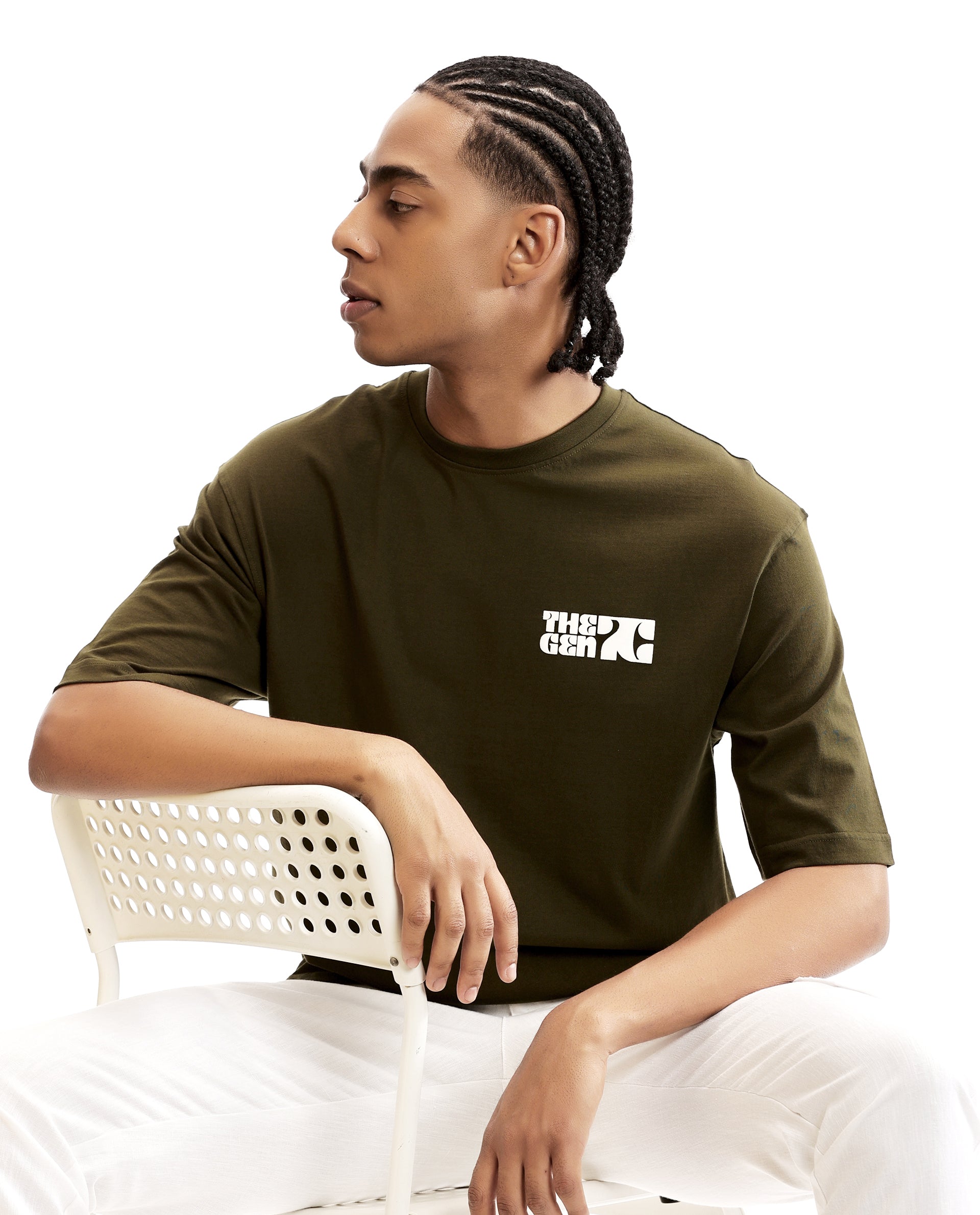 Vintage Olive Single Jersey Crew Neck Oversized T-Shirt with 7C Premium HD Print