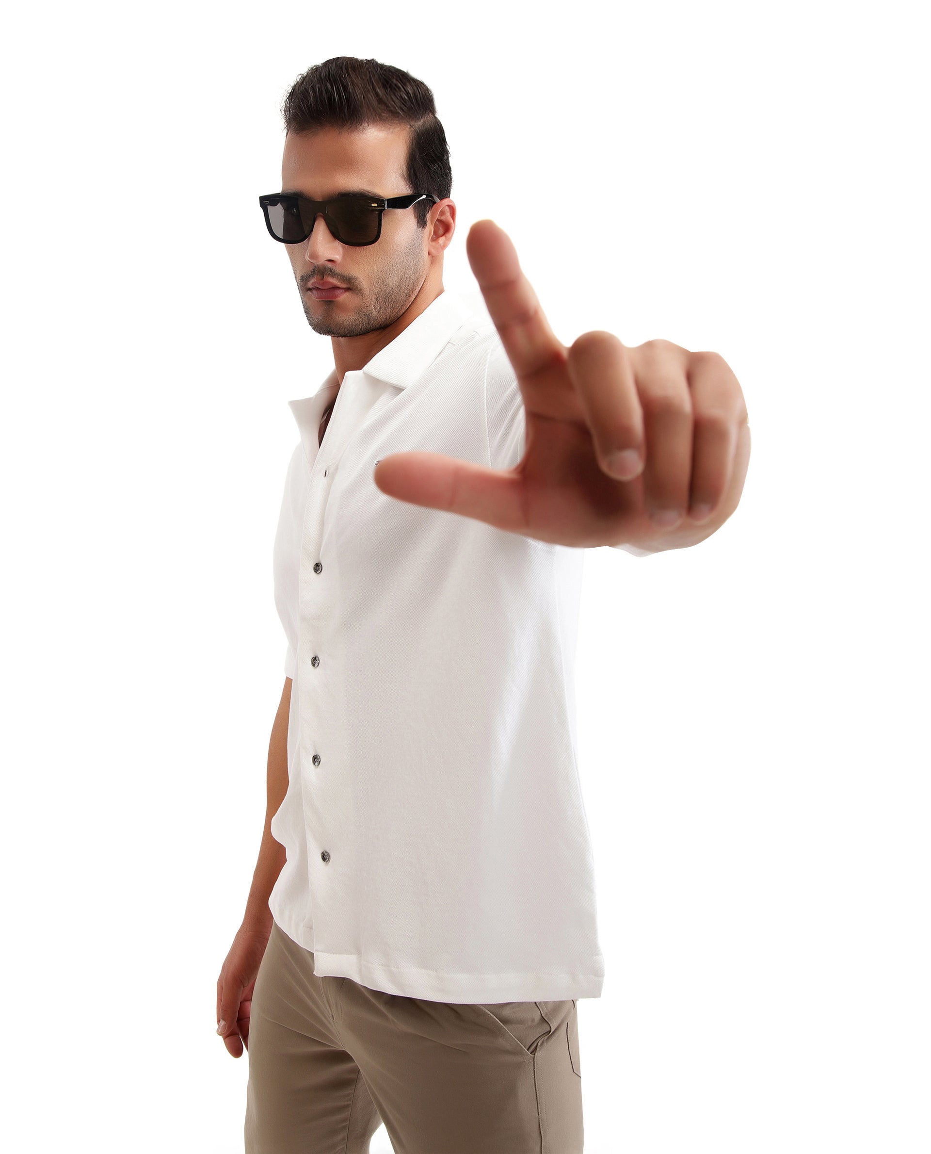 Pure White Pique Knit Shirt with 7C Metal Buttons, Gun Metal Badge