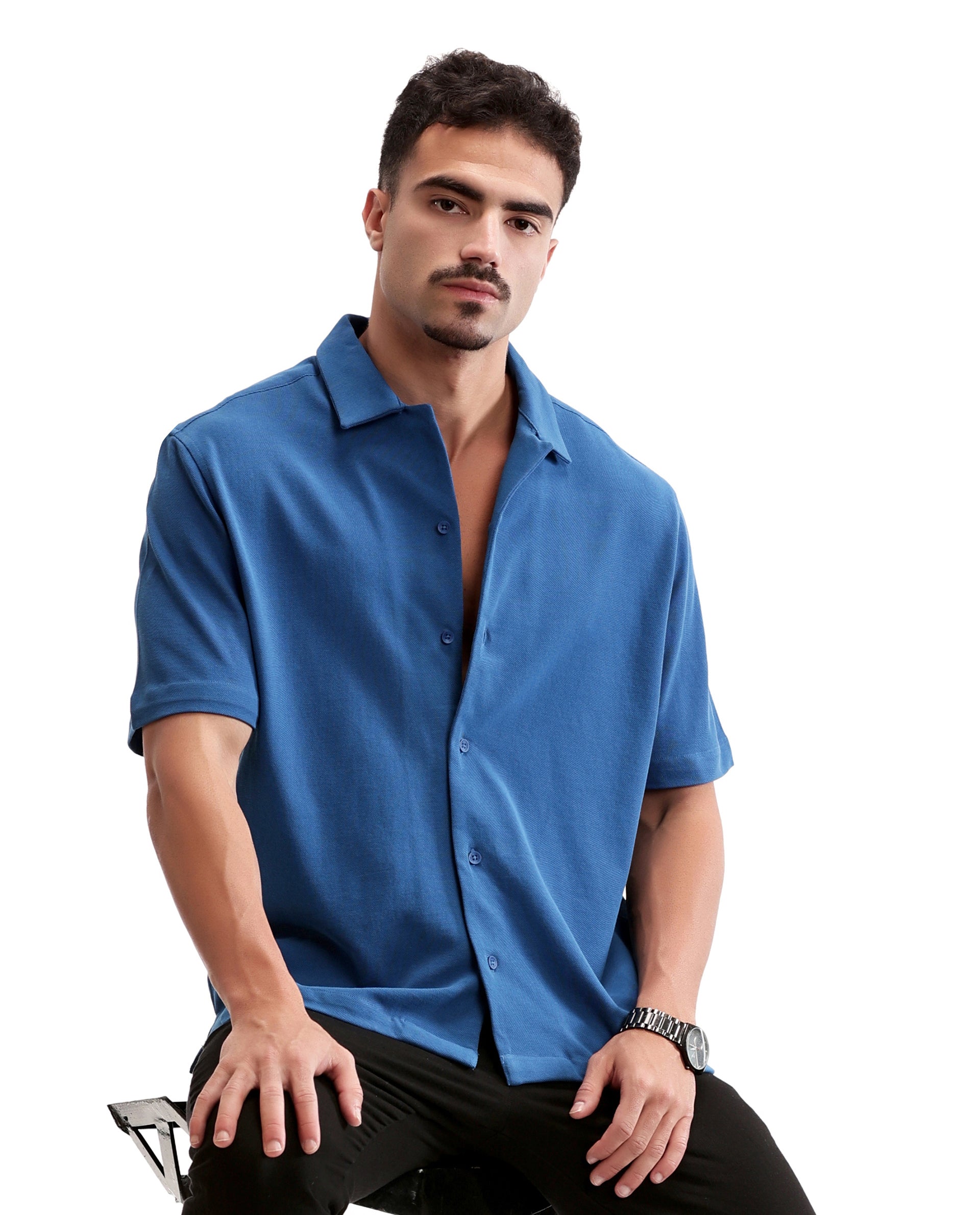 Imperial Prussian Blue Pique Knit Shirt
