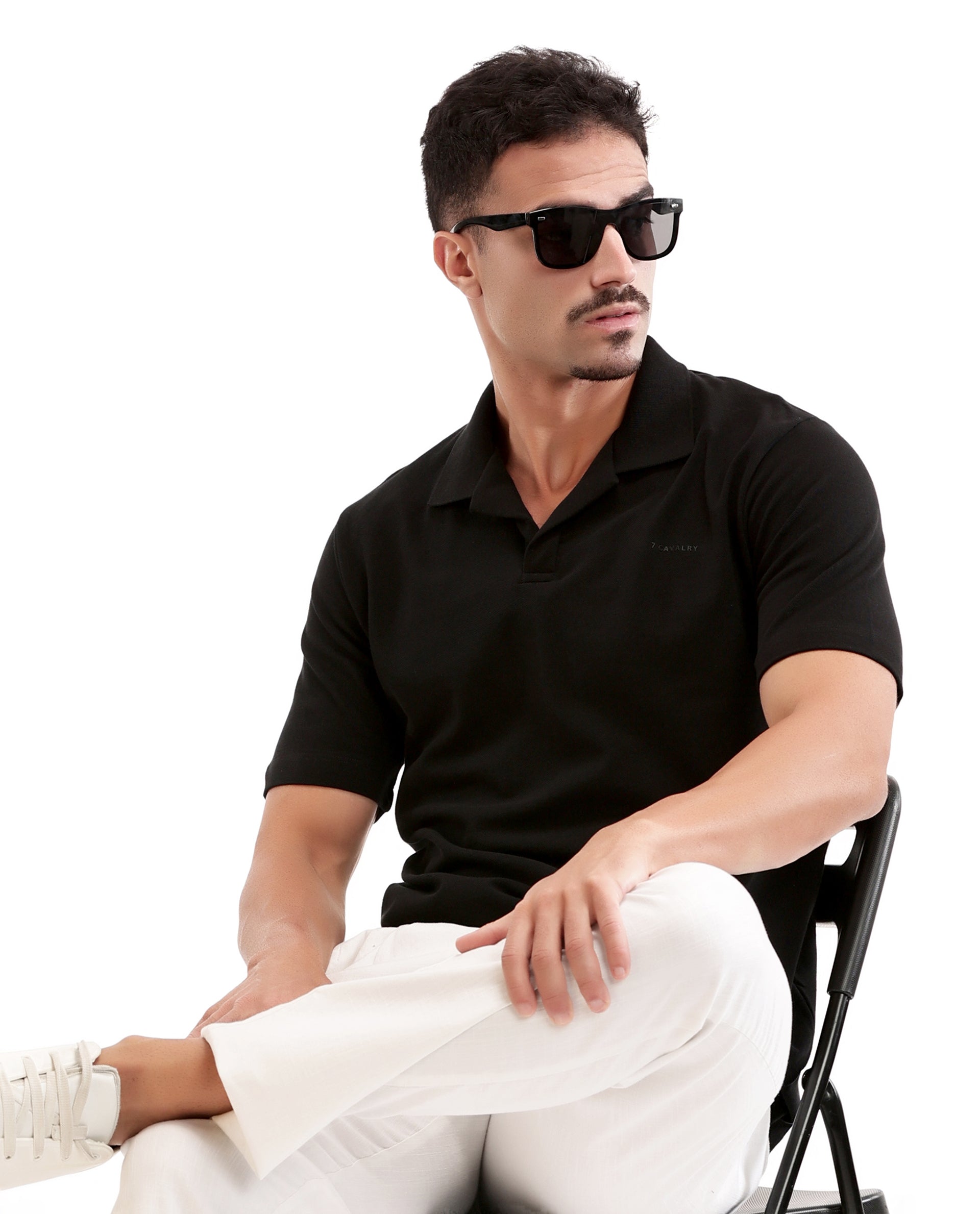 Charcoal Black Pique Johnny Collar Polo with HD Print