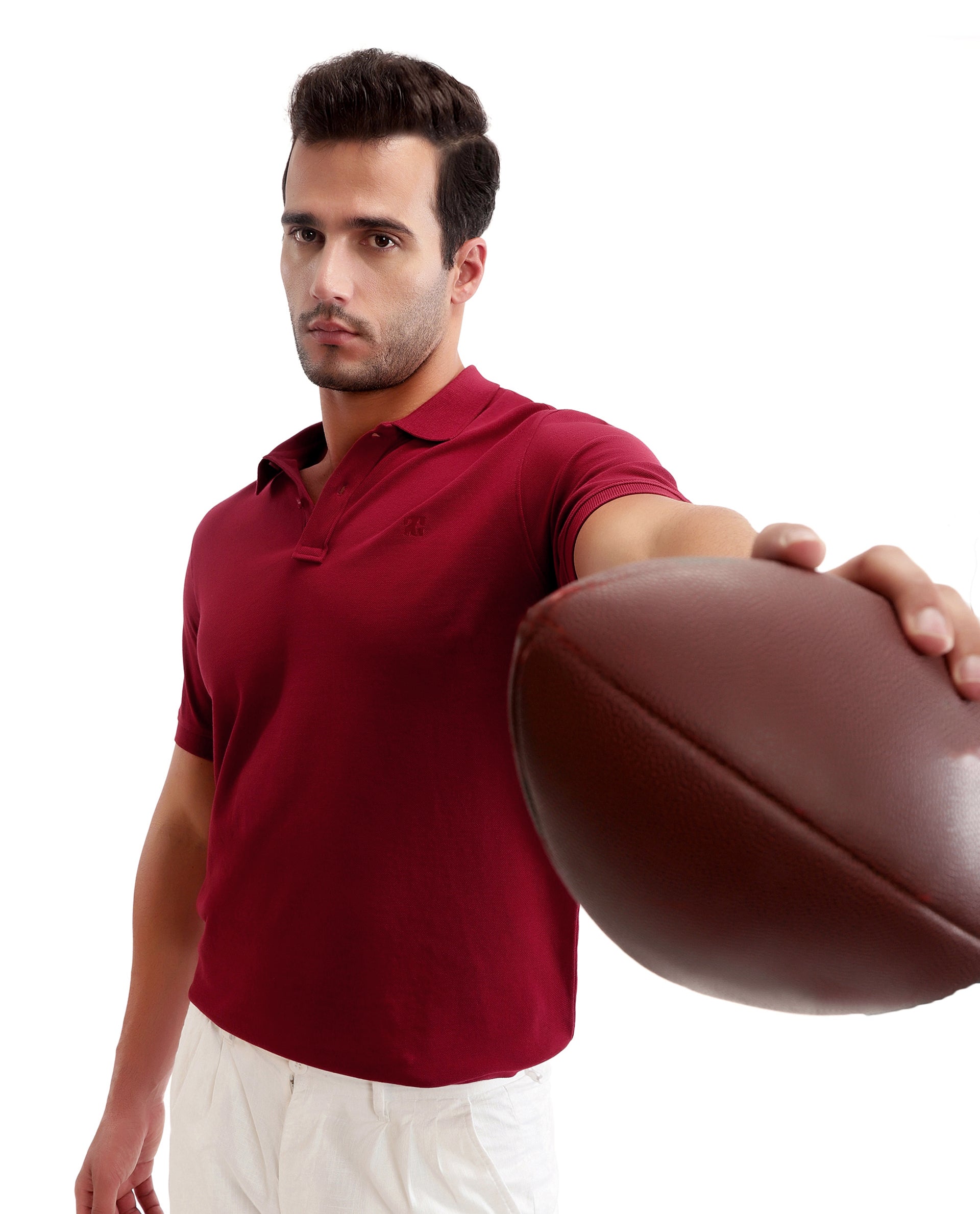 Bordeaux Maroon Pique Polo with Tone-on-Tone 7C Embroidery